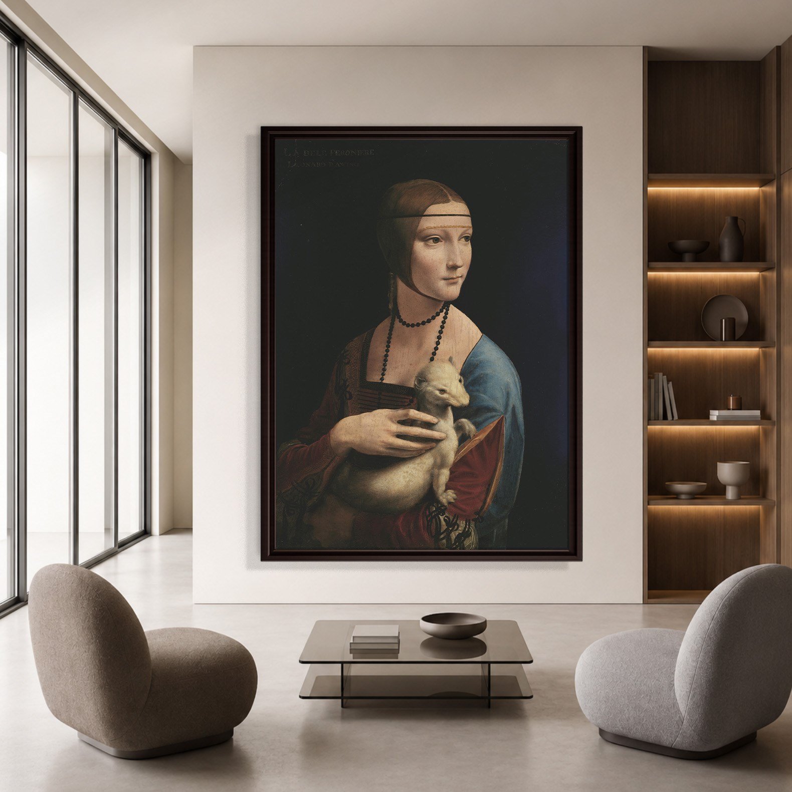 Kakımlı Kadın Kanvas Tablo – Leonardo da Vinci Lady with an Ermine Klasik Sanat Eseri