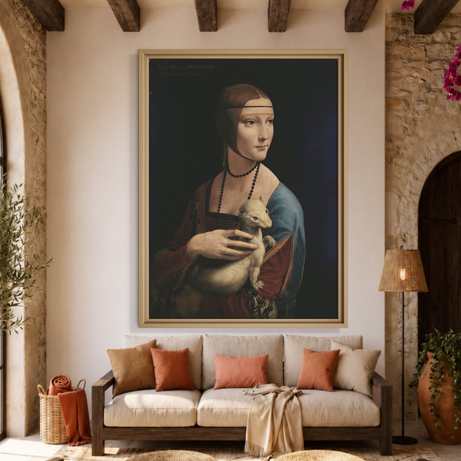 Kakımlı Kadın Kanvas Tablo – Leonardo da Vinci Lady with an Ermine Klasik Sanat Eseri