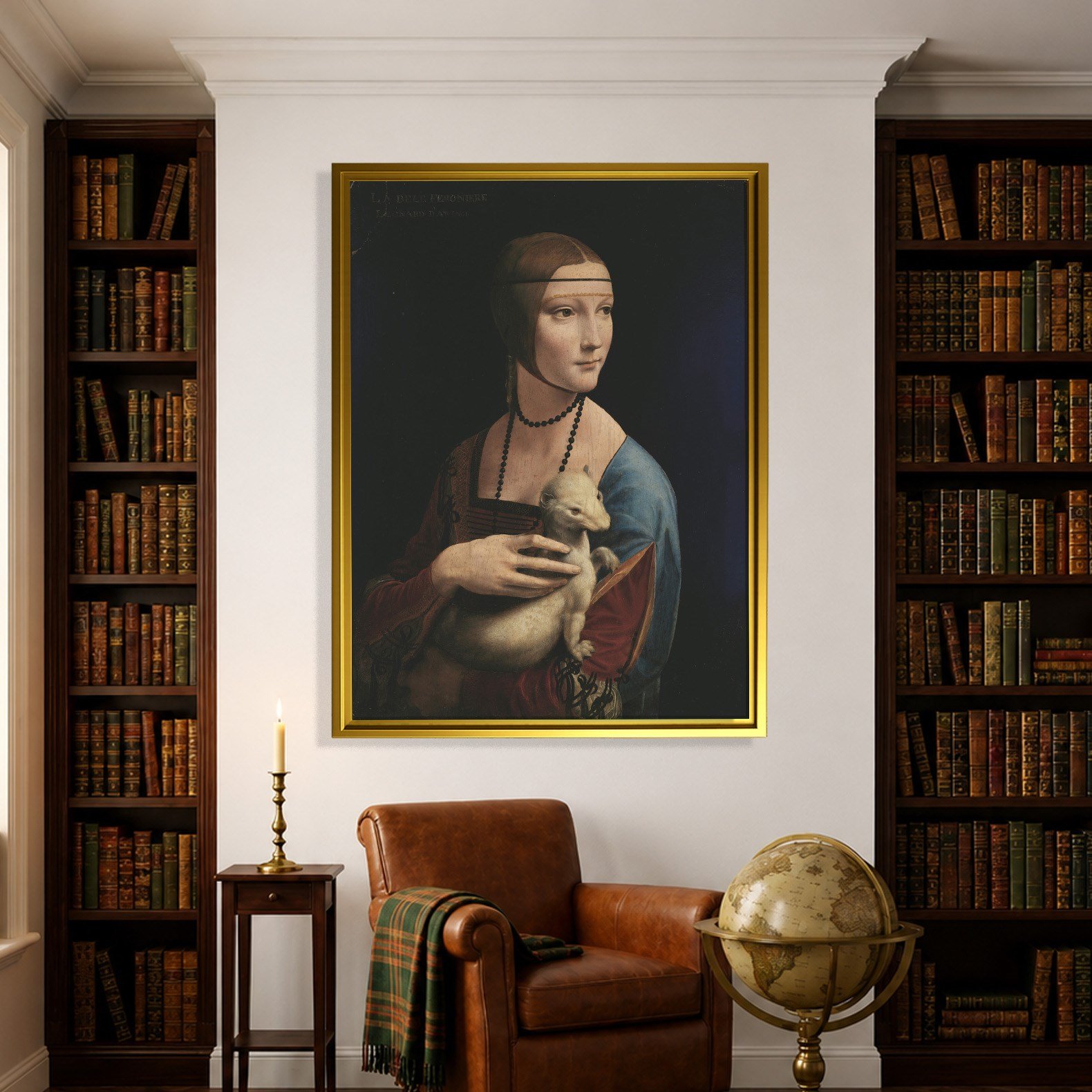 Kakımlı Kadın Kanvas Tablo – Leonardo da Vinci Lady with an Ermine Klasik Sanat Eseri