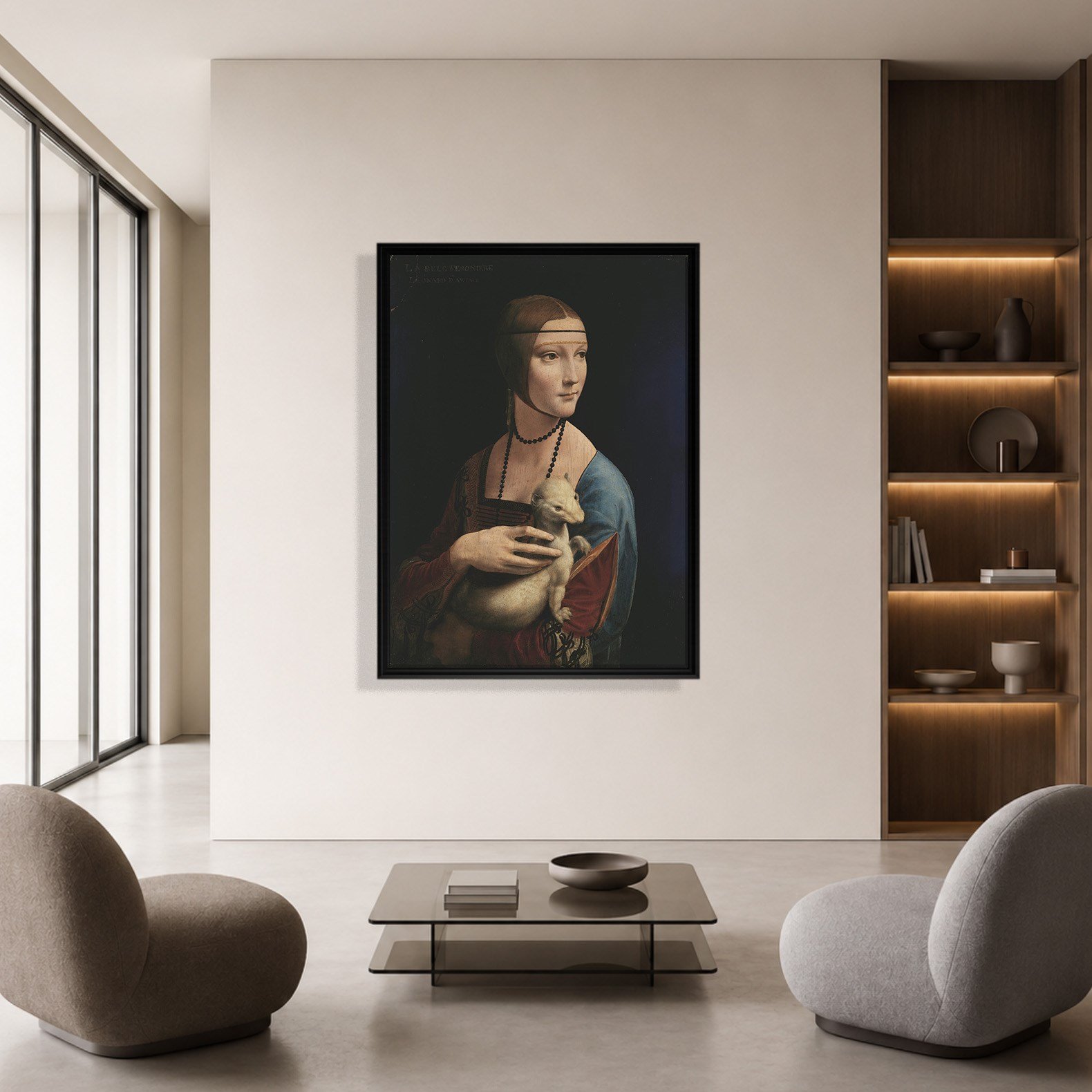 Kakımlı Kadın Kanvas Tablo – Leonardo da Vinci Lady with an Ermine Klasik Sanat Eseri