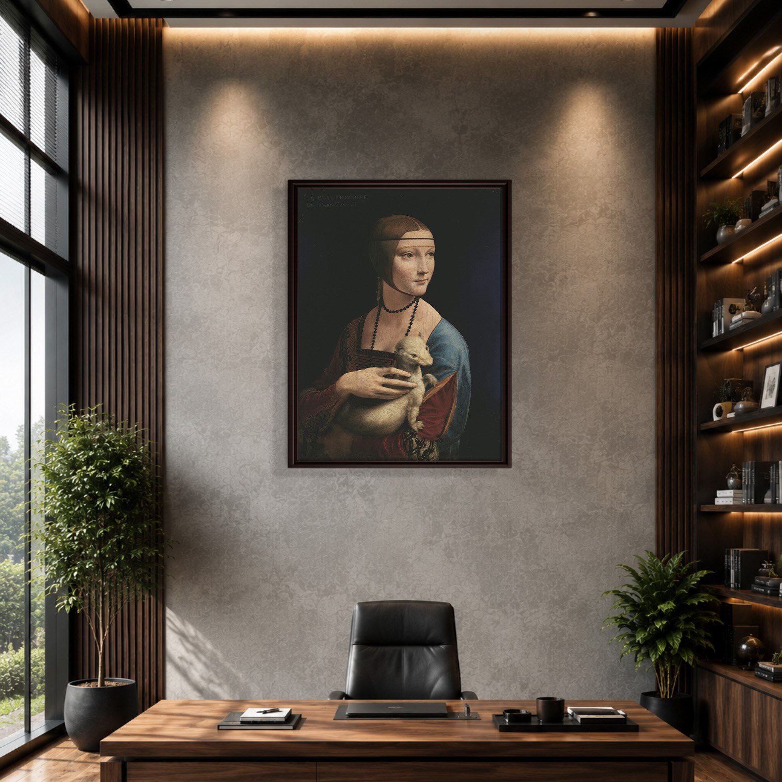 Kakımlı Kadın Kanvas Tablo – Leonardo da Vinci Lady with an Ermine Klasik Sanat Eseri