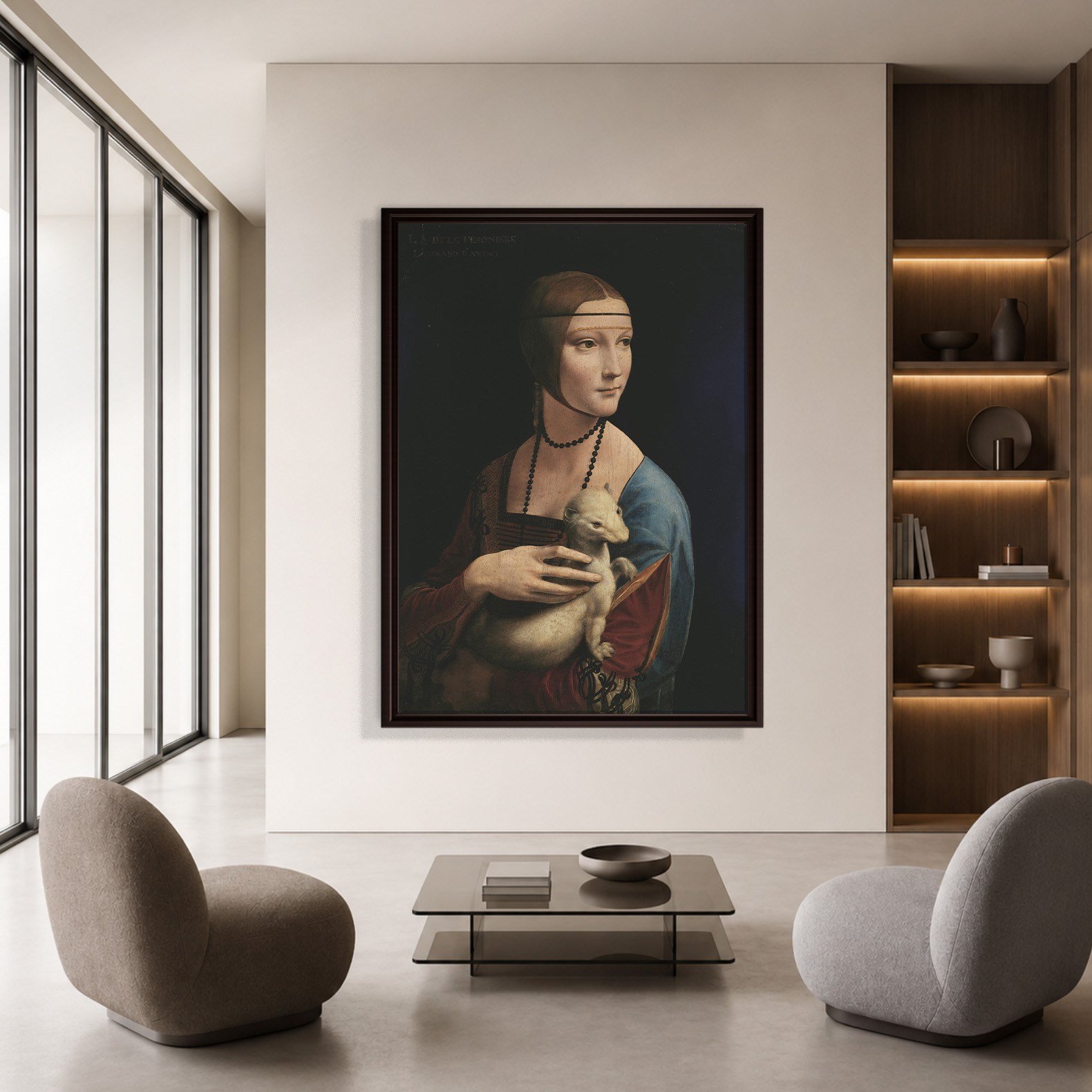 Kakımlı Kadın Kanvas Tablo – Leonardo da Vinci Lady with an Ermine Klasik Sanat Eseri