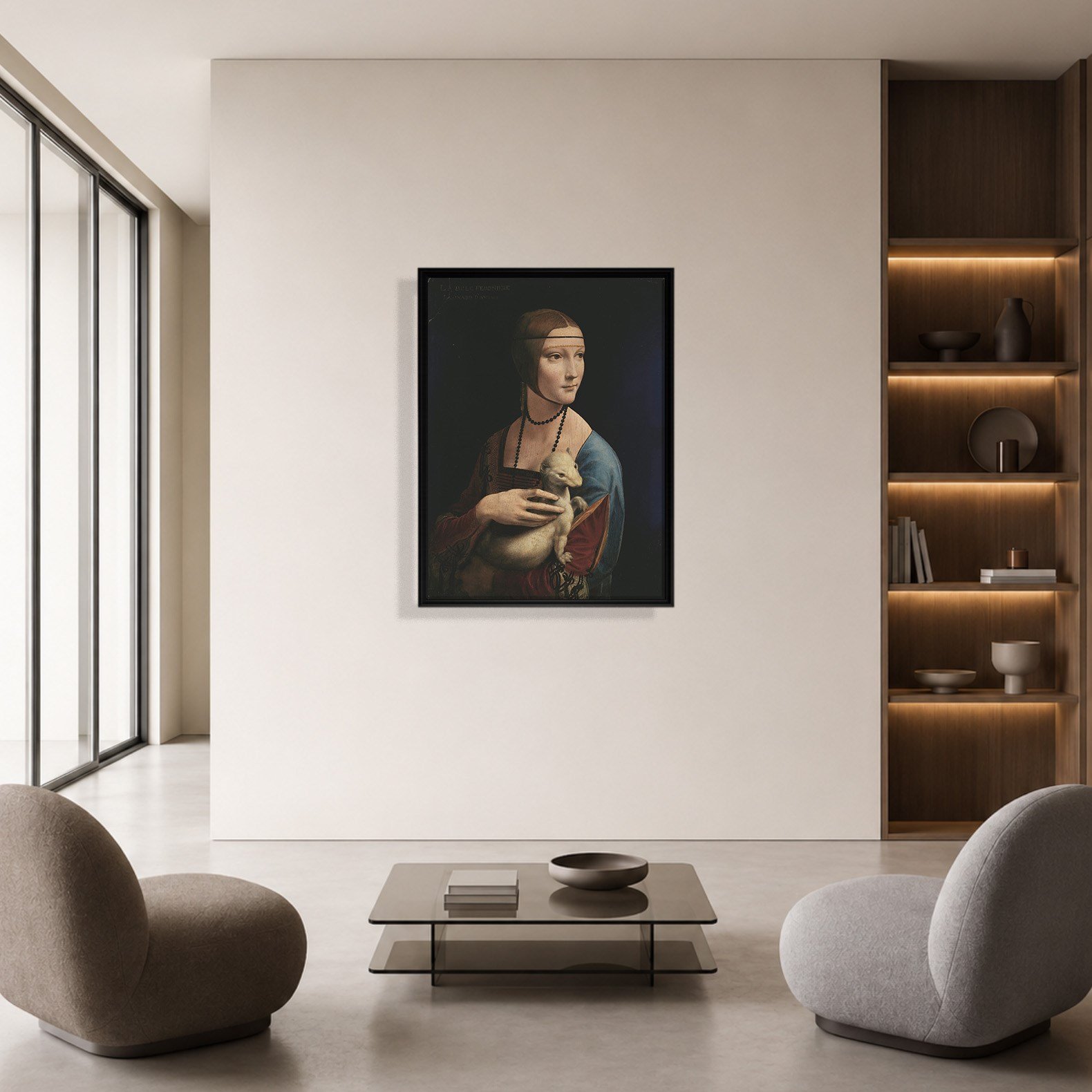 Kakımlı Kadın Kanvas Tablo – Leonardo da Vinci Lady with an Ermine Klasik Sanat Eseri