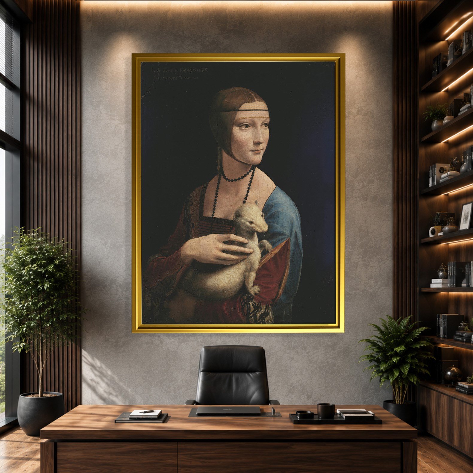 Kakımlı Kadın Kanvas Tablo – Leonardo da Vinci Lady with an Ermine Klasik Sanat Eseri