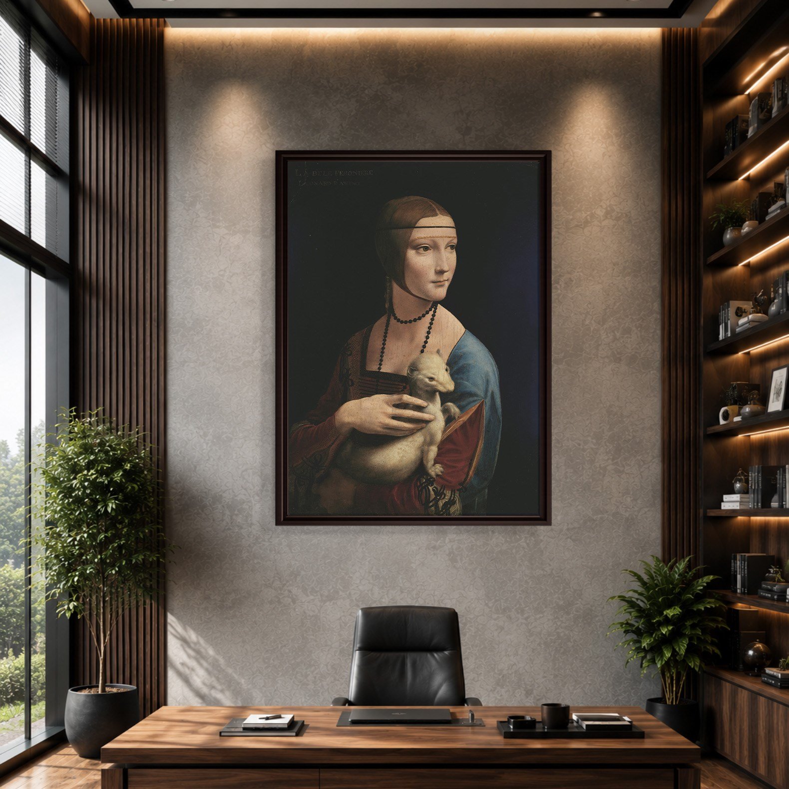 Kakımlı Kadın Kanvas Tablo – Leonardo da Vinci Lady with an Ermine Klasik Sanat Eseri
