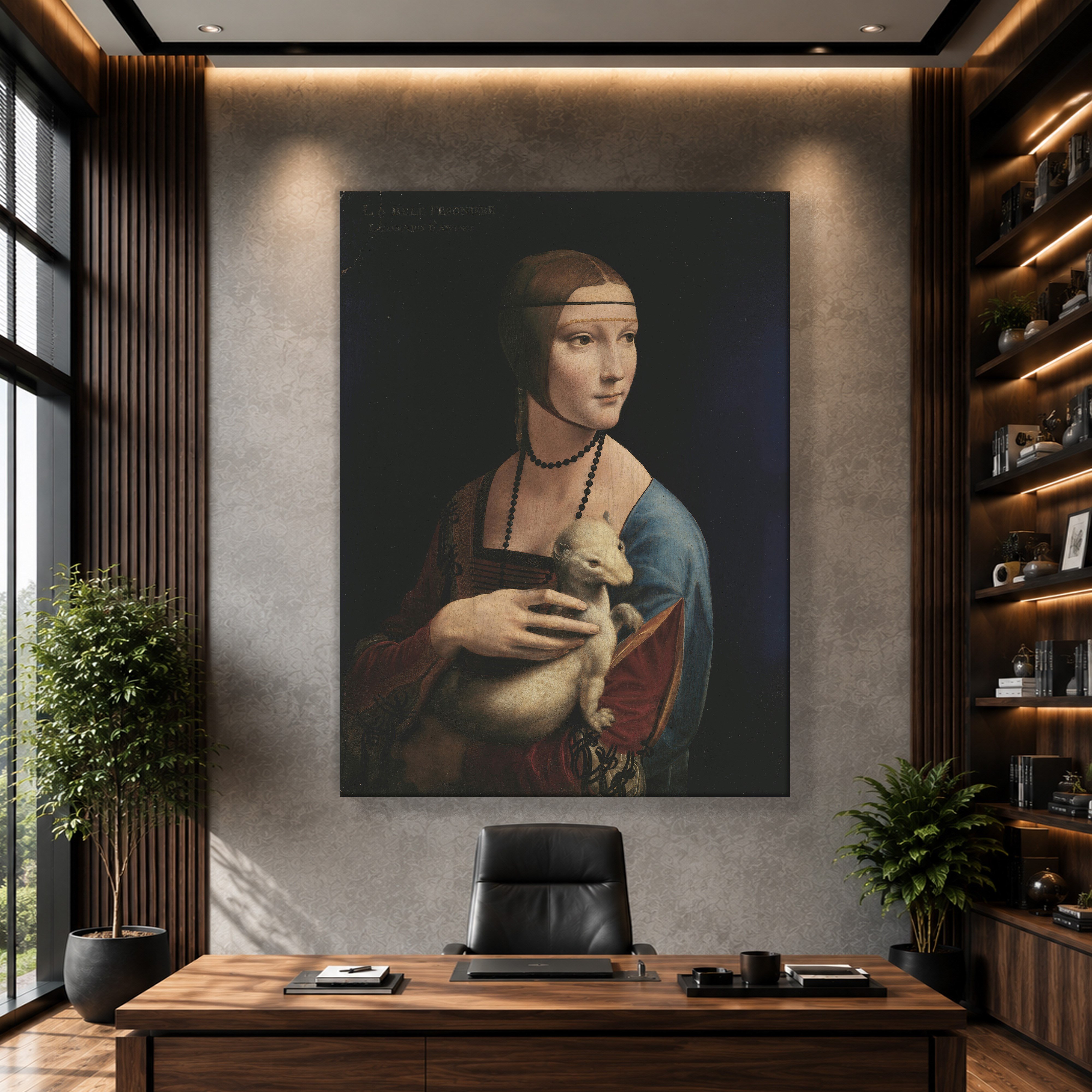 Kakımlı Kadın Kanvas Tablo – Leonardo da Vinci Lady with an Ermine Klasik Sanat Eseri
