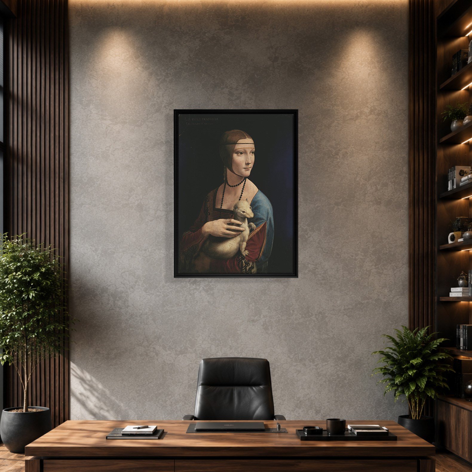 Kakımlı Kadın Kanvas Tablo – Leonardo da Vinci Lady with an Ermine Klasik Sanat Eseri