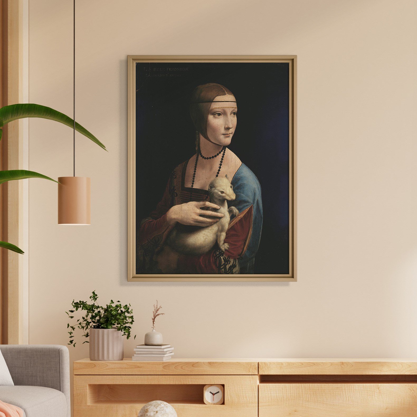 Kakımlı Kadın Kanvas Tablo – Leonardo da Vinci Lady with an Ermine Klasik Sanat Eseri