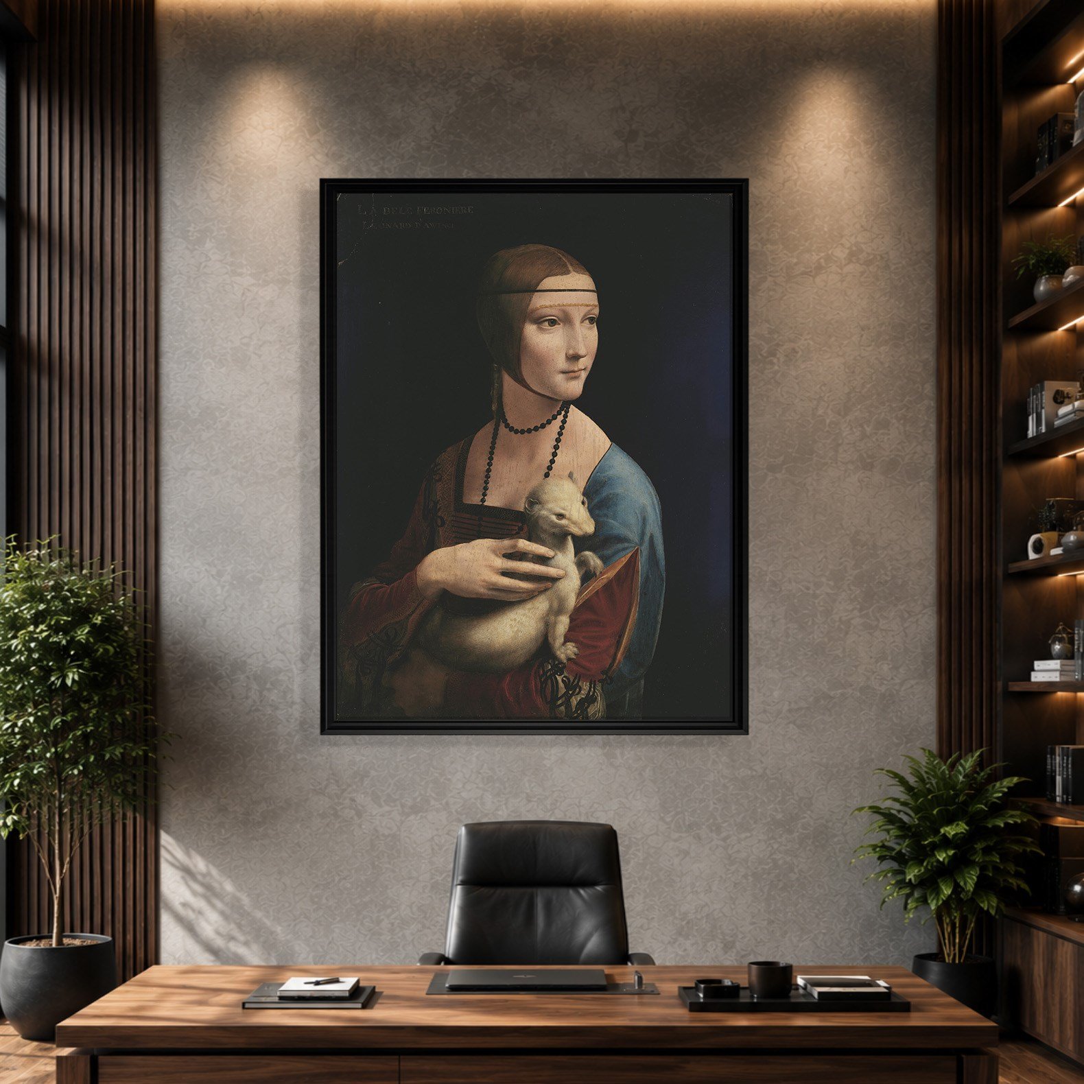 Kakımlı Kadın Kanvas Tablo – Leonardo da Vinci Lady with an Ermine Klasik Sanat Eseri