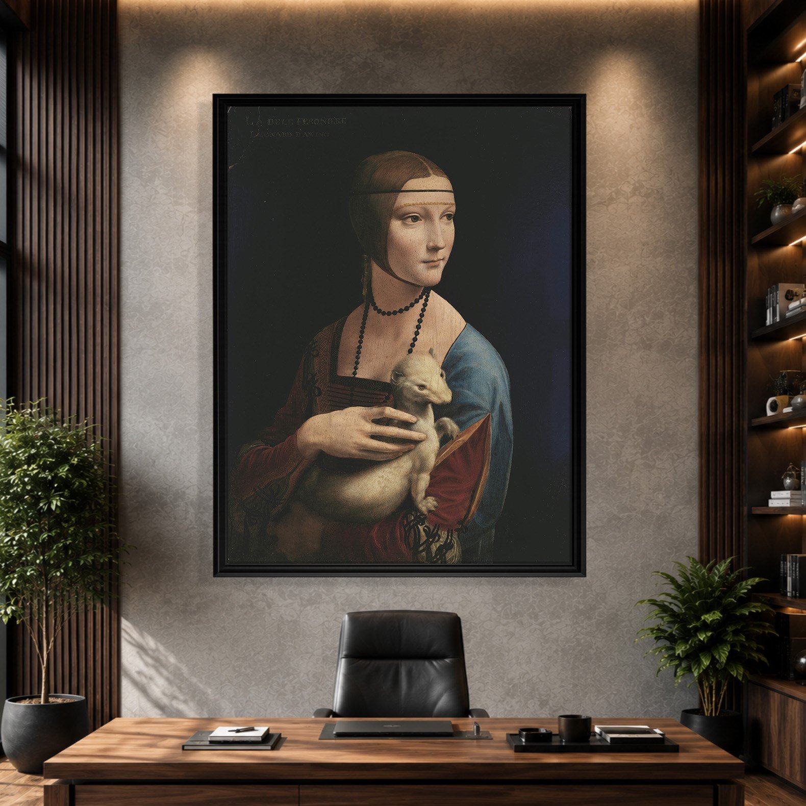 Kakımlı Kadın Kanvas Tablo – Leonardo da Vinci Lady with an Ermine Klasik Sanat Eseri