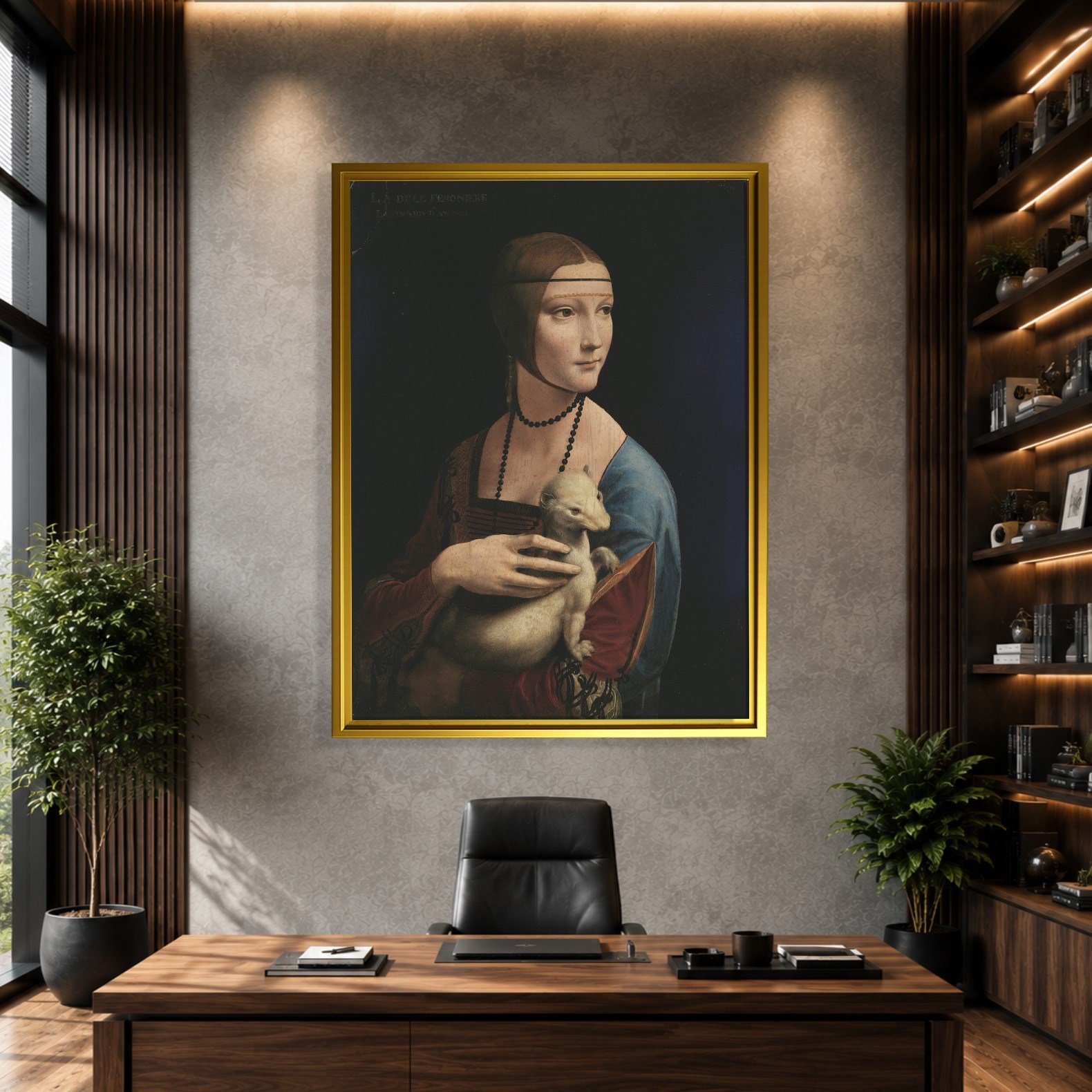 Kakımlı Kadın Kanvas Tablo – Leonardo da Vinci Lady with an Ermine Klasik Sanat Eseri