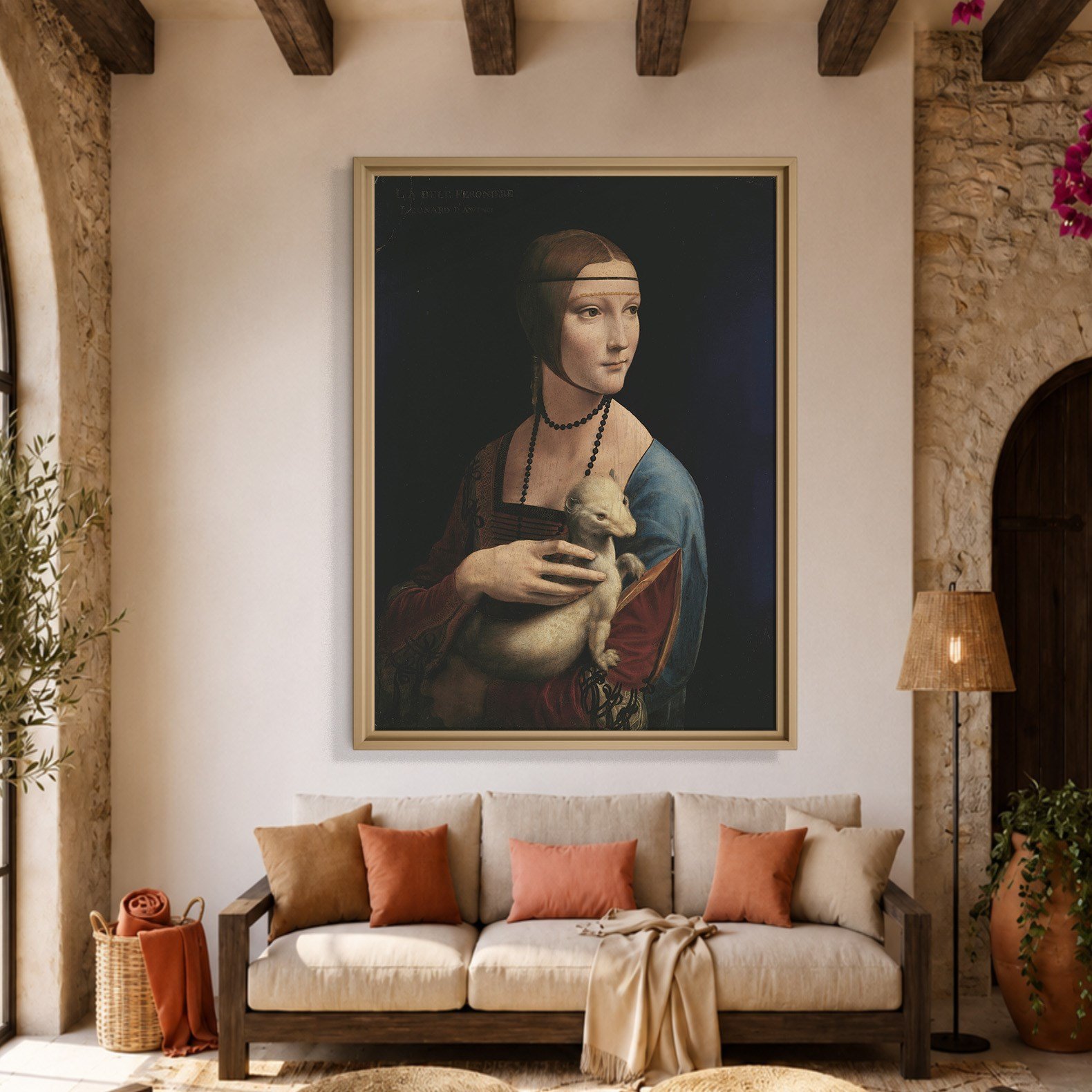 Kakımlı Kadın Kanvas Tablo – Leonardo da Vinci Lady with an Ermine Klasik Sanat Eseri