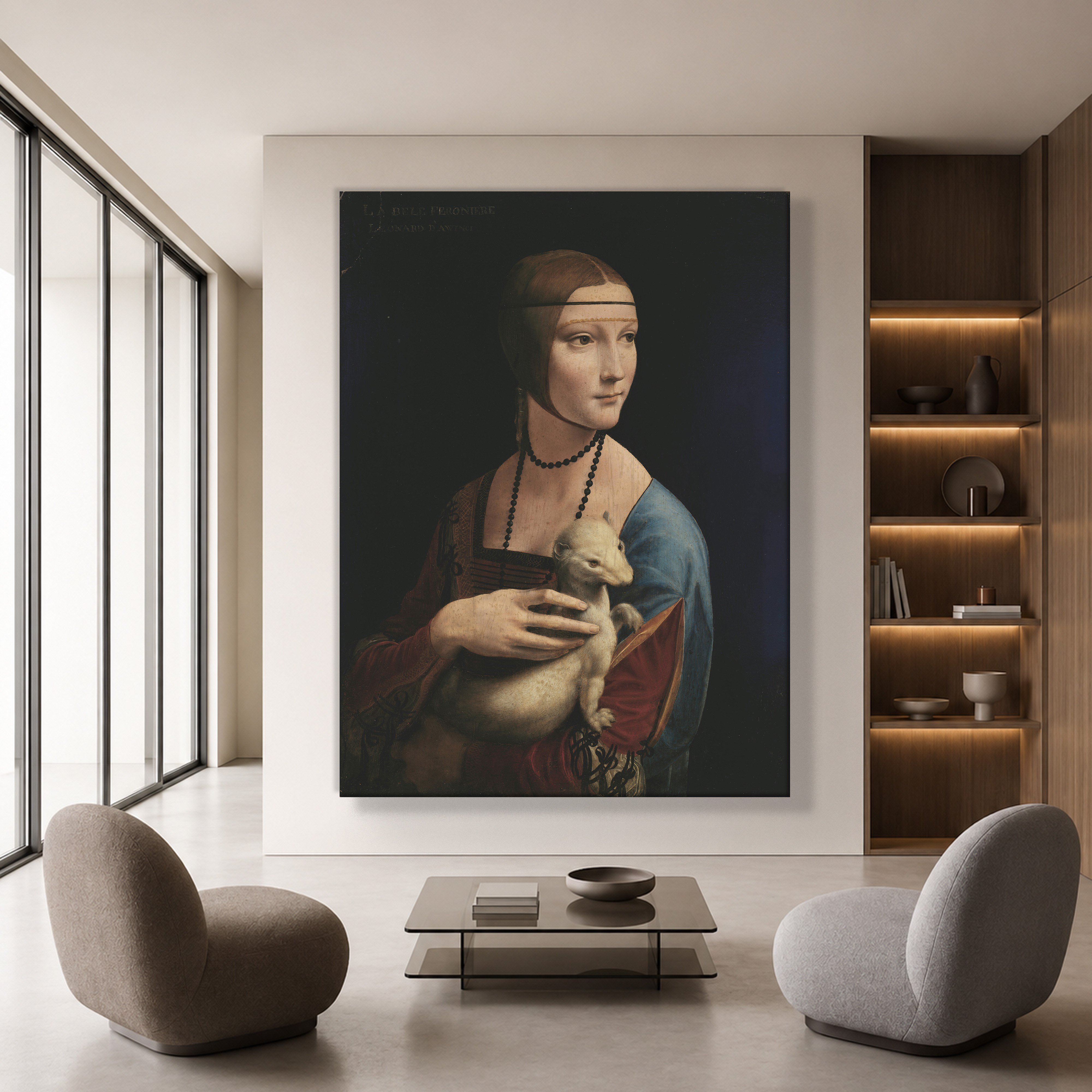 Kakımlı Kadın Kanvas Tablo – Leonardo da Vinci Lady with an Ermine Klasik Sanat Eseri