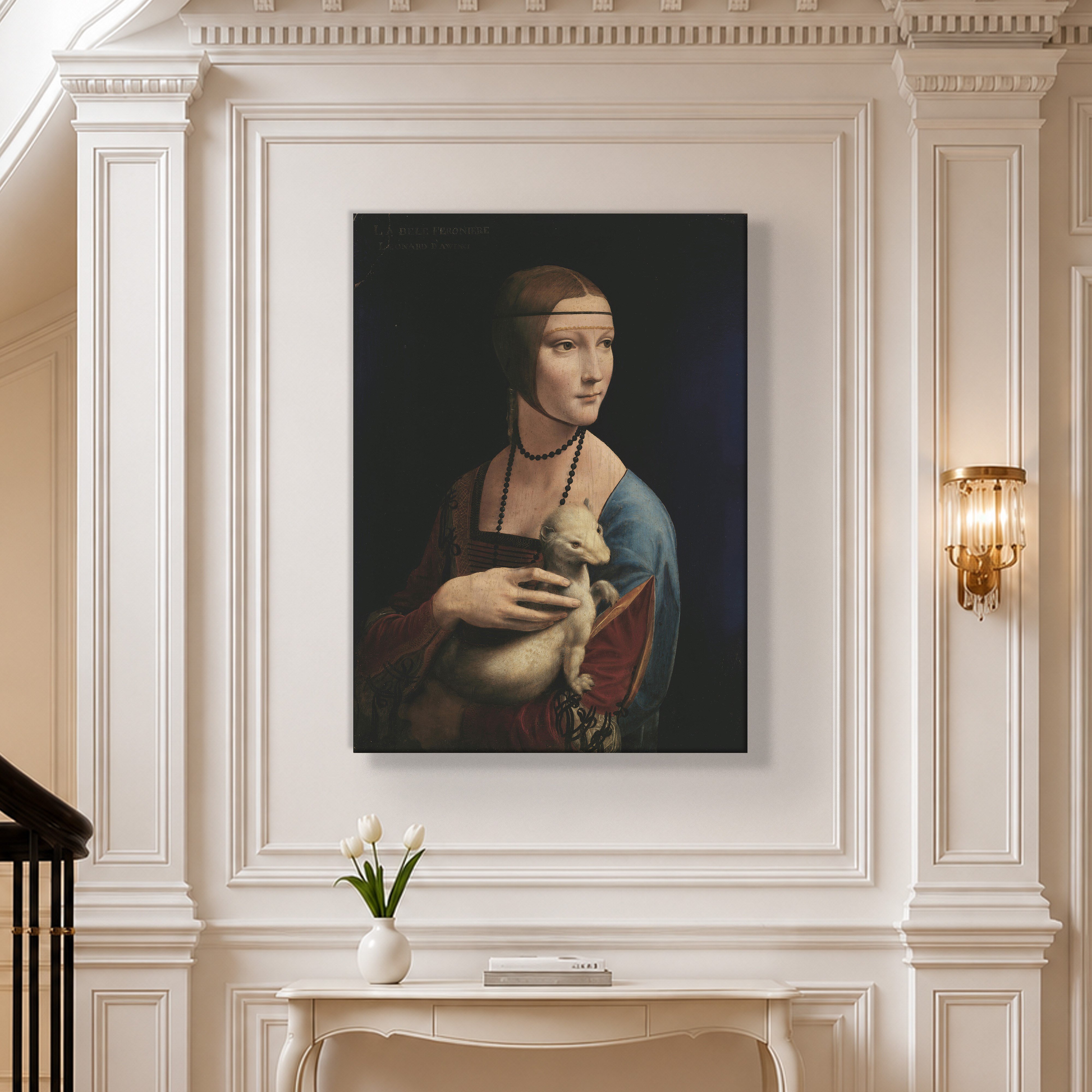 Kakımlı Kadın Kanvas Tablo – Leonardo da Vinci Lady with an Ermine Klasik Sanat Eseri
