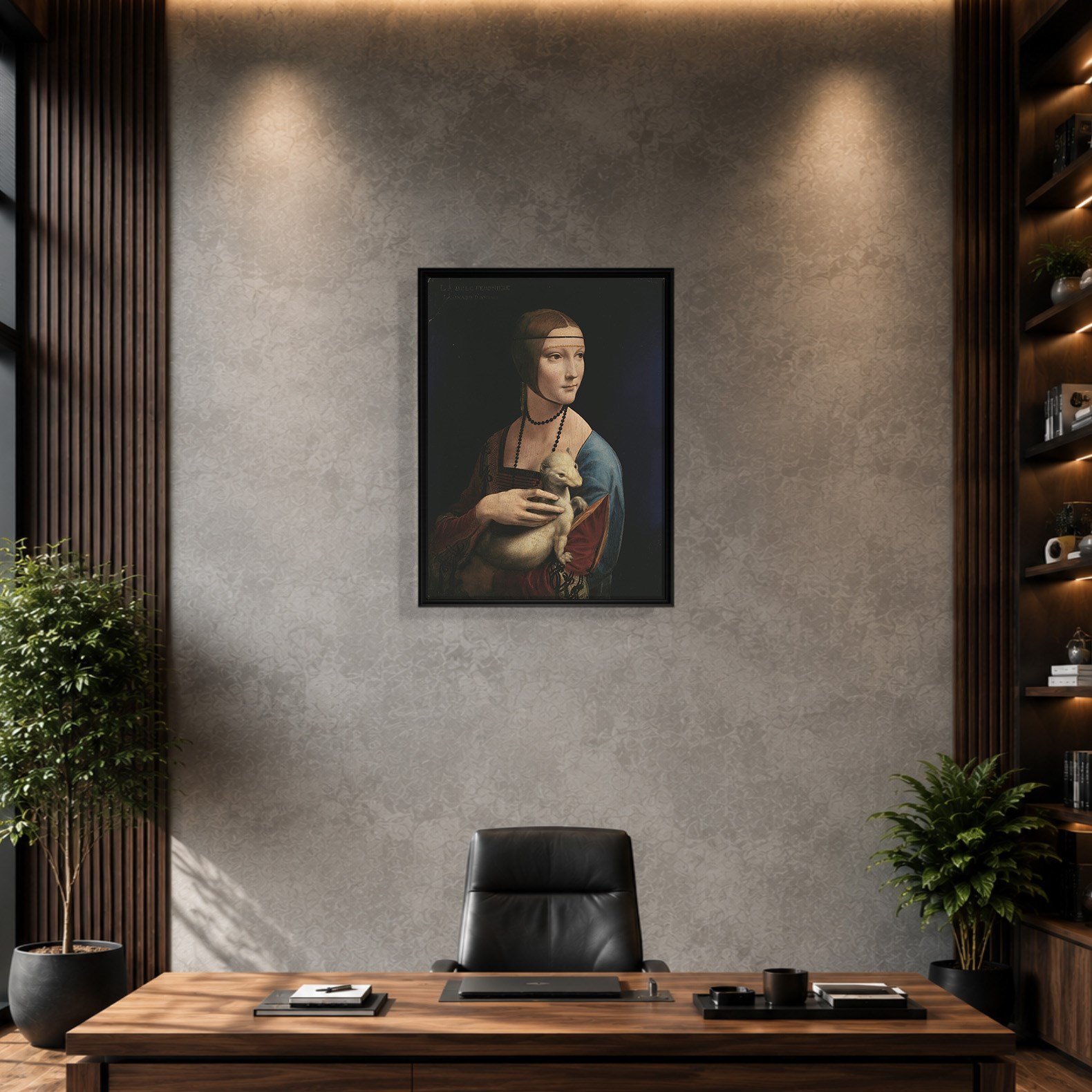Kakımlı Kadın Kanvas Tablo – Leonardo da Vinci Lady with an Ermine Klasik Sanat Eseri