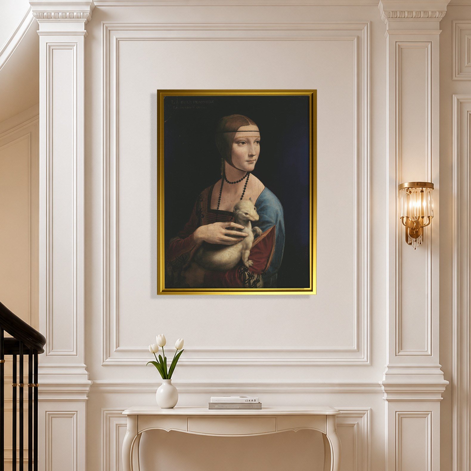 Kakımlı Kadın Kanvas Tablo – Leonardo da Vinci Lady with an Ermine Klasik Sanat Eseri