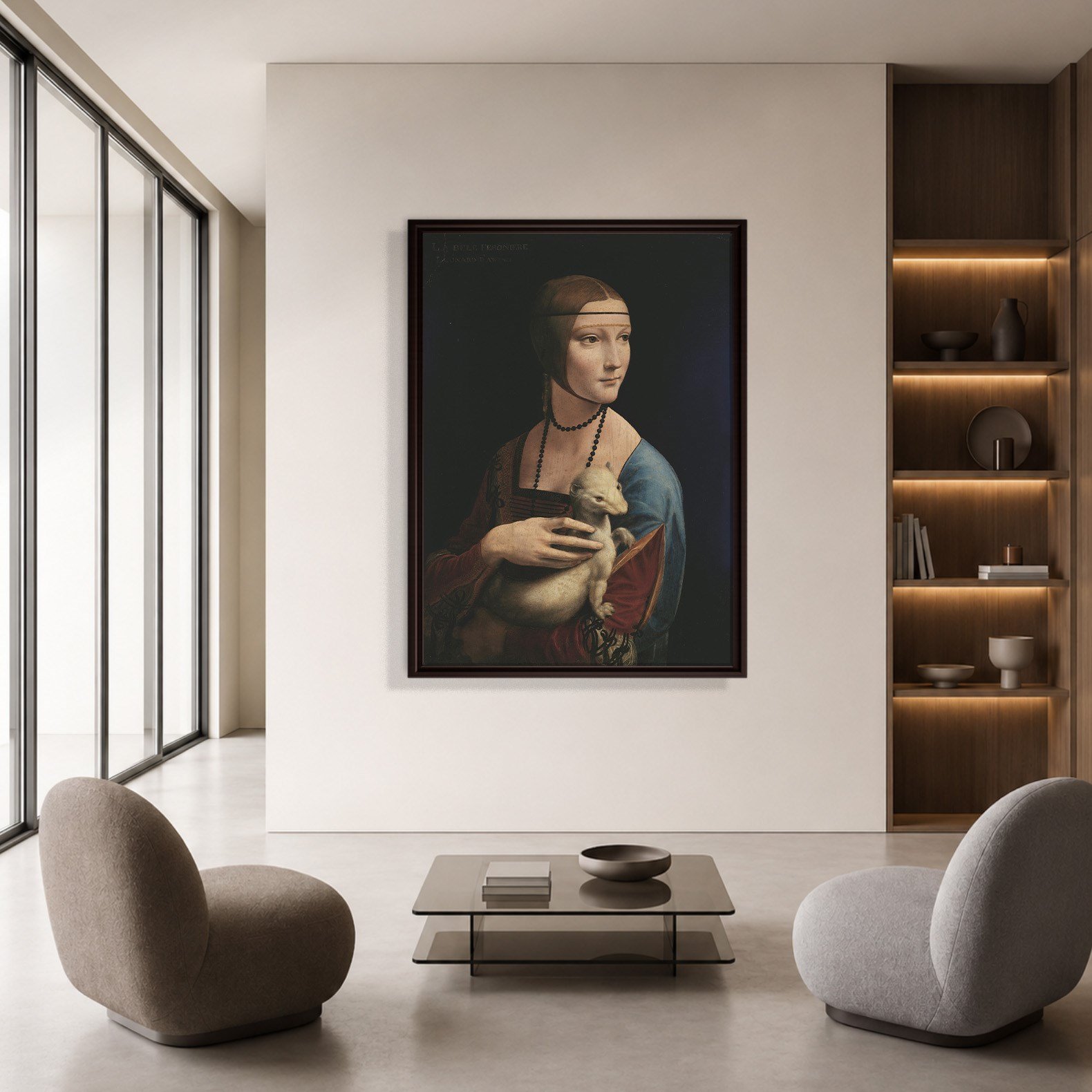 Kakımlı Kadın Kanvas Tablo – Leonardo da Vinci Lady with an Ermine Klasik Sanat Eseri