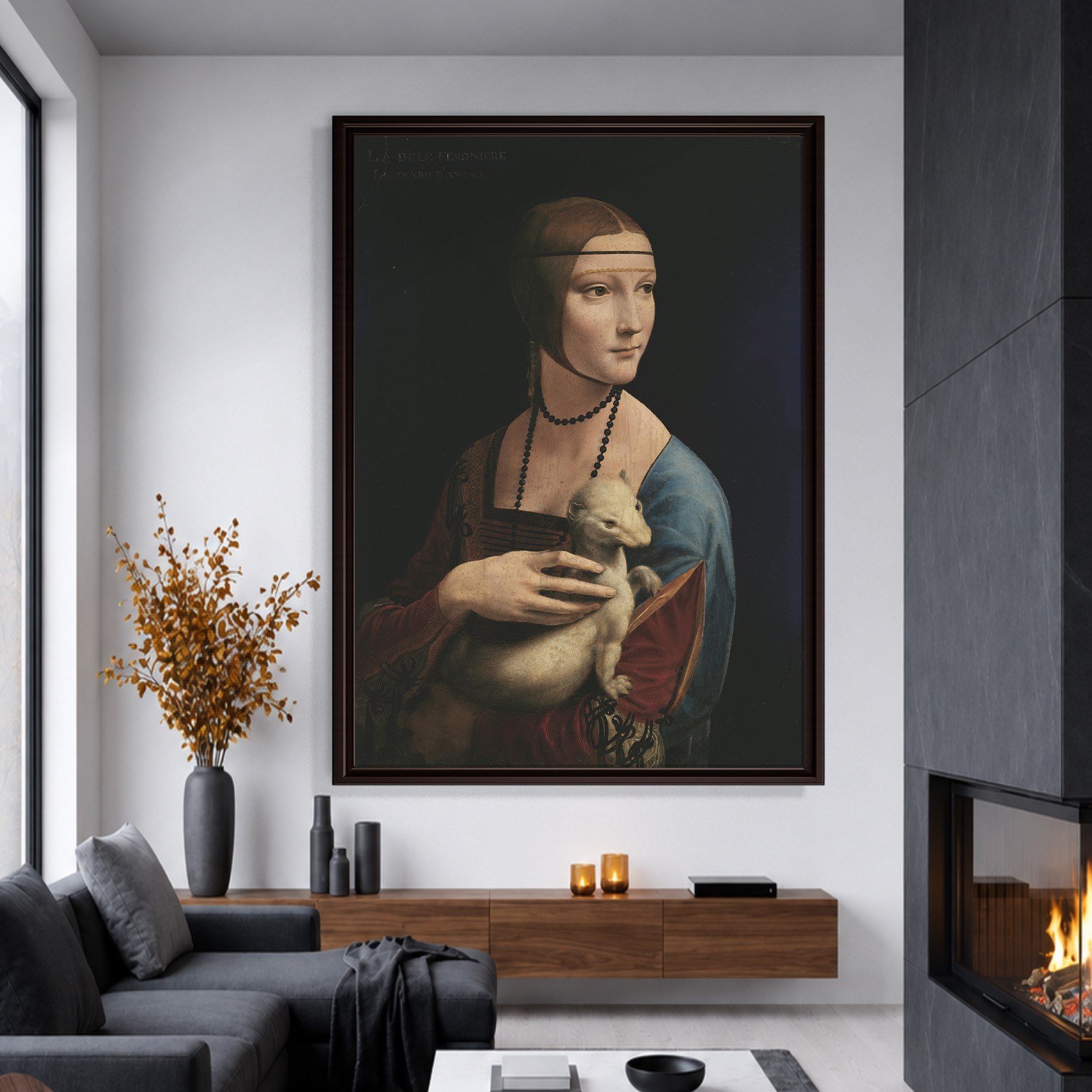 Kakımlı Kadın Kanvas Tablo – Leonardo da Vinci Lady with an Ermine Klasik Sanat Eseri