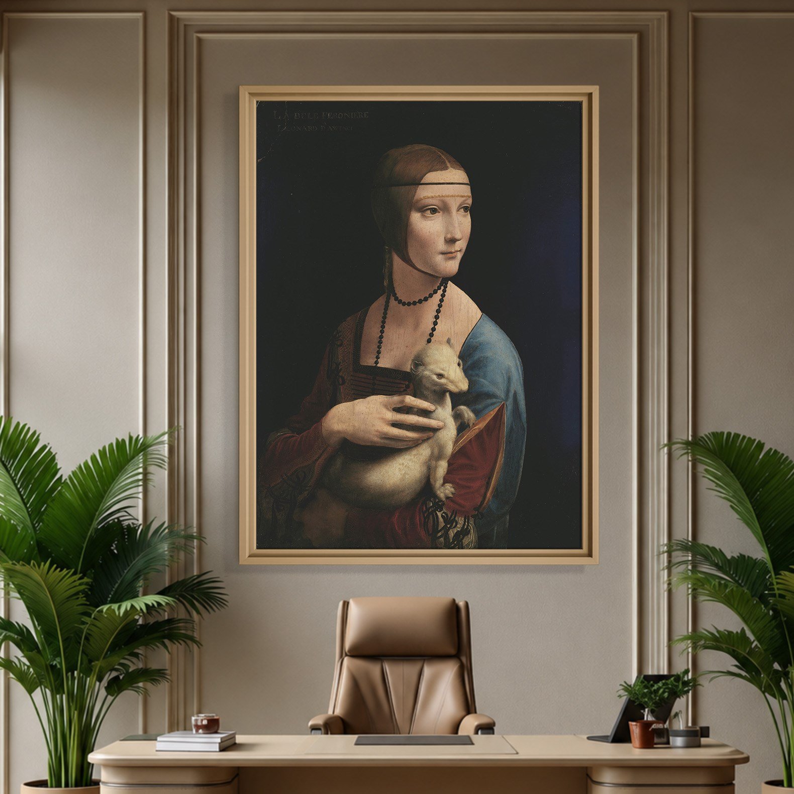 Kakımlı Kadın Kanvas Tablo – Leonardo da Vinci Lady with an Ermine Klasik Sanat Eseri