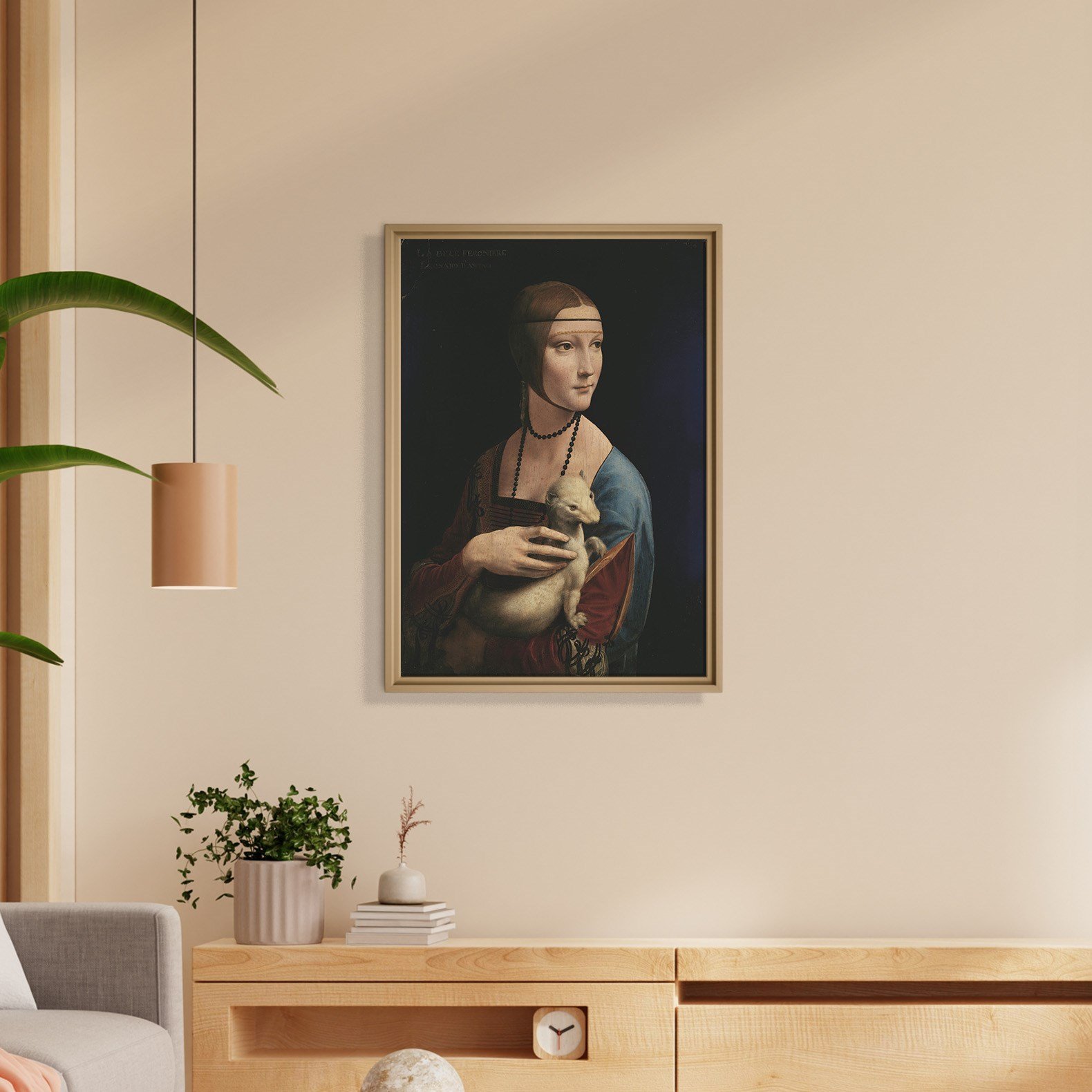 Kakımlı Kadın Kanvas Tablo – Leonardo da Vinci Lady with an Ermine Klasik Sanat Eseri