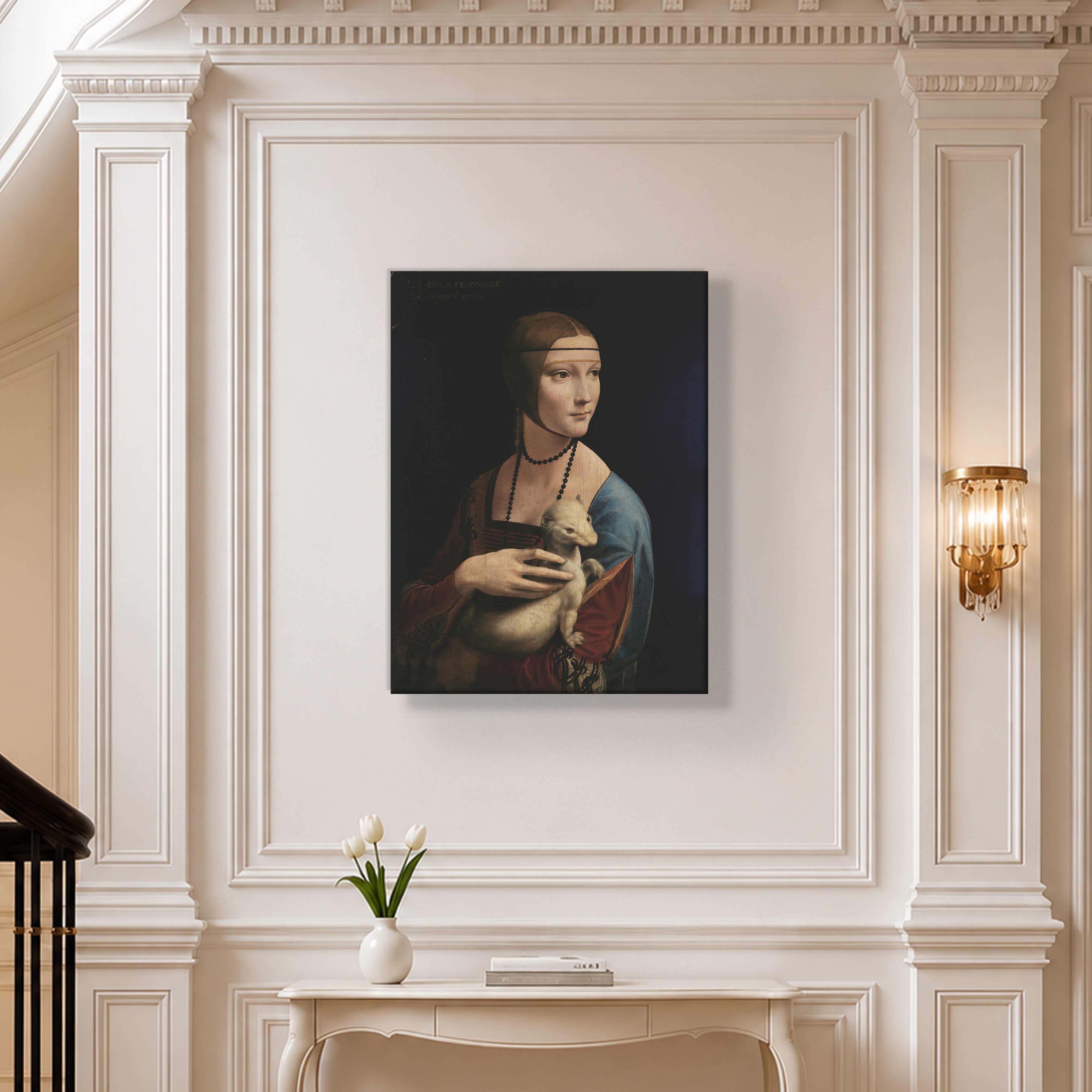 Kakımlı Kadın Kanvas Tablo – Leonardo da Vinci Lady with an Ermine Klasik Sanat Eseri
