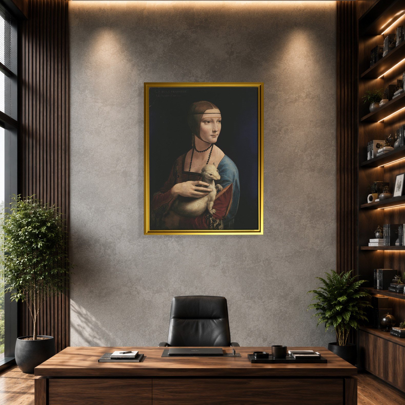 Kakımlı Kadın Kanvas Tablo – Leonardo da Vinci Lady with an Ermine Klasik Sanat Eseri