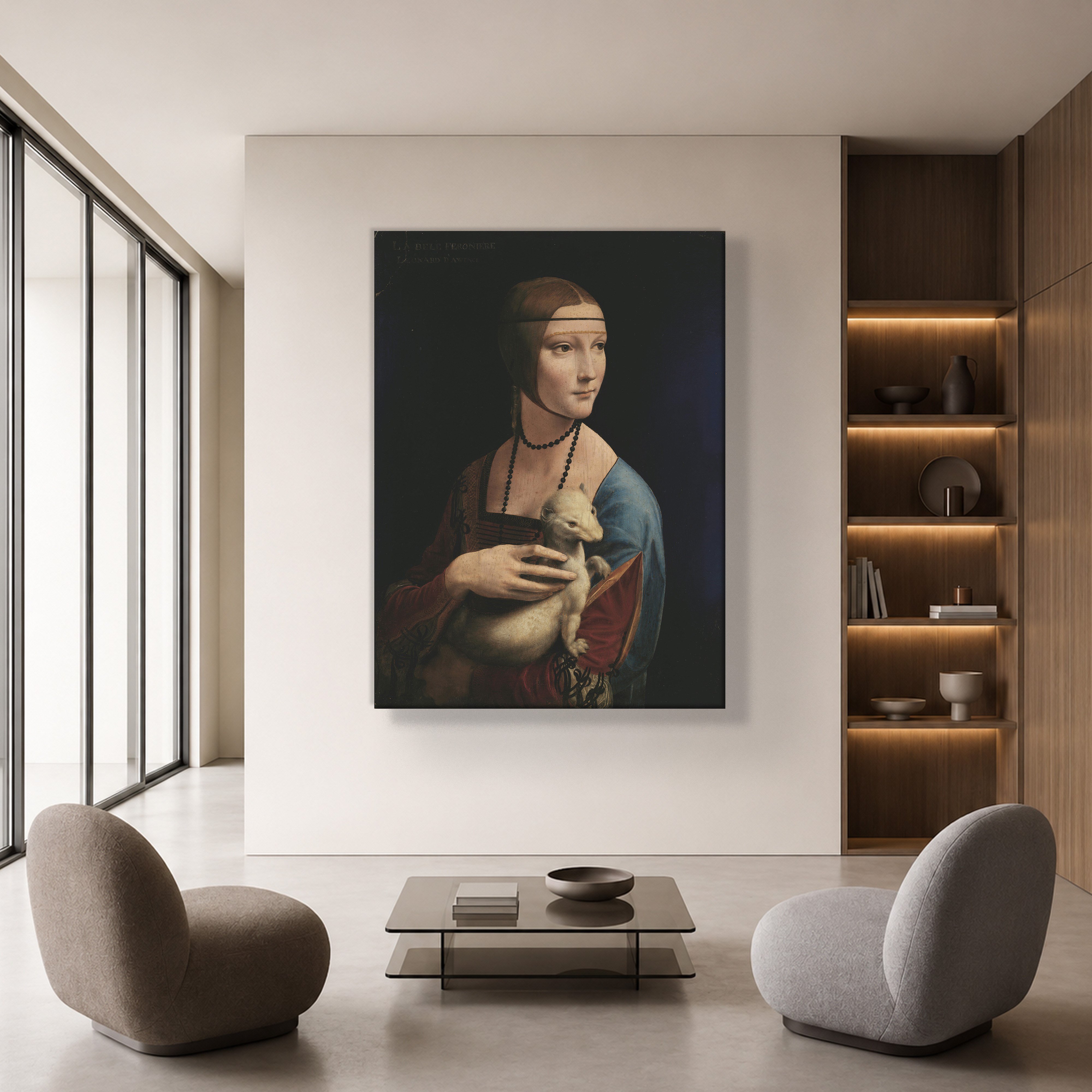 Kakımlı Kadın Kanvas Tablo – Leonardo da Vinci Lady with an Ermine Klasik Sanat Eseri