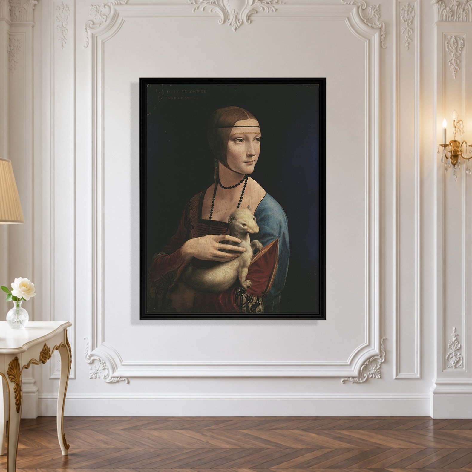 Kakımlı Kadın Kanvas Tablo – Leonardo da Vinci Lady with an Ermine Klasik Sanat Eseri
