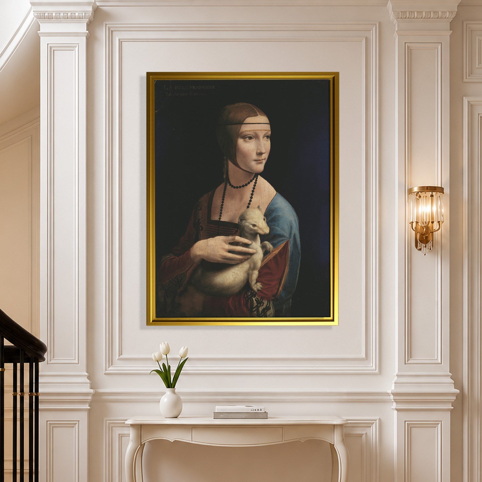 Kakımlı Kadın Kanvas Tablo – Leonardo da Vinci Lady with an Ermine Klasik Sanat Eseri