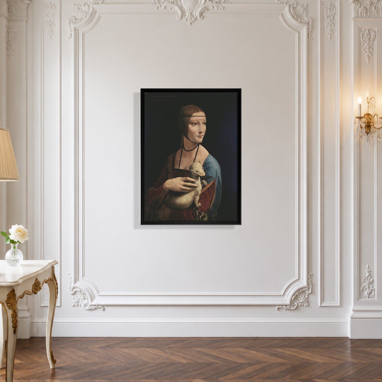 Kakımlı Kadın Kanvas Tablo – Leonardo da Vinci Lady with an Ermine Klasik Sanat Eseri