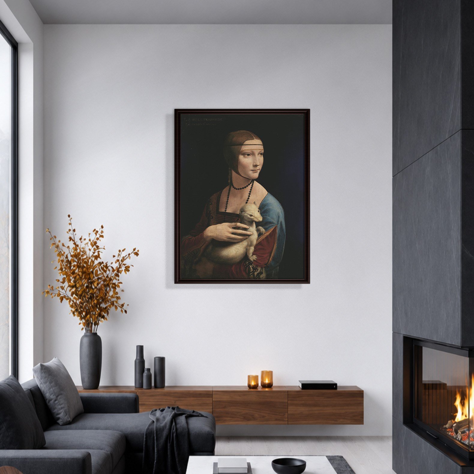 Kakımlı Kadın Kanvas Tablo – Leonardo da Vinci Lady with an Ermine Klasik Sanat Eseri