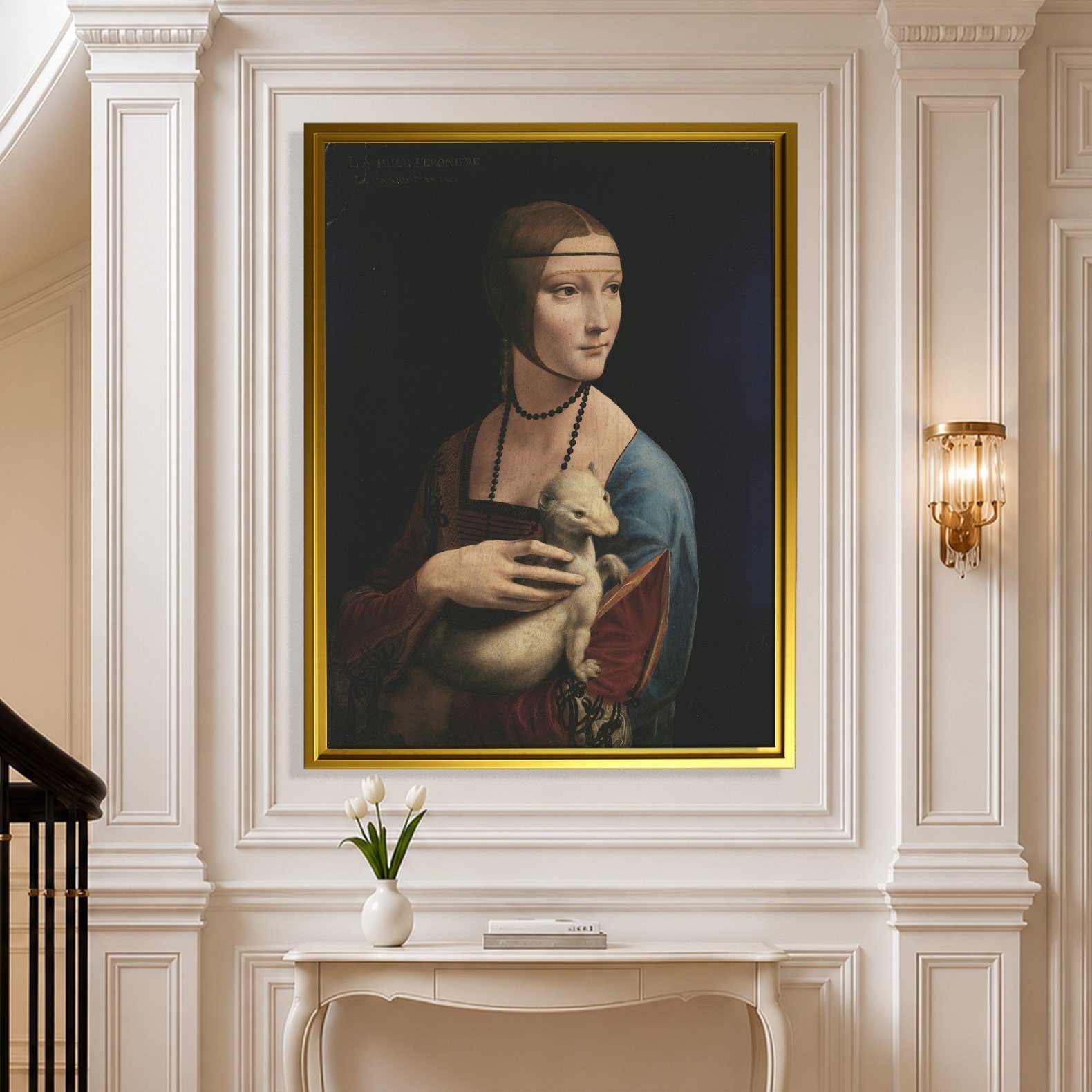 Kakımlı Kadın Kanvas Tablo – Leonardo da Vinci Lady with an Ermine Klasik Sanat Eseri