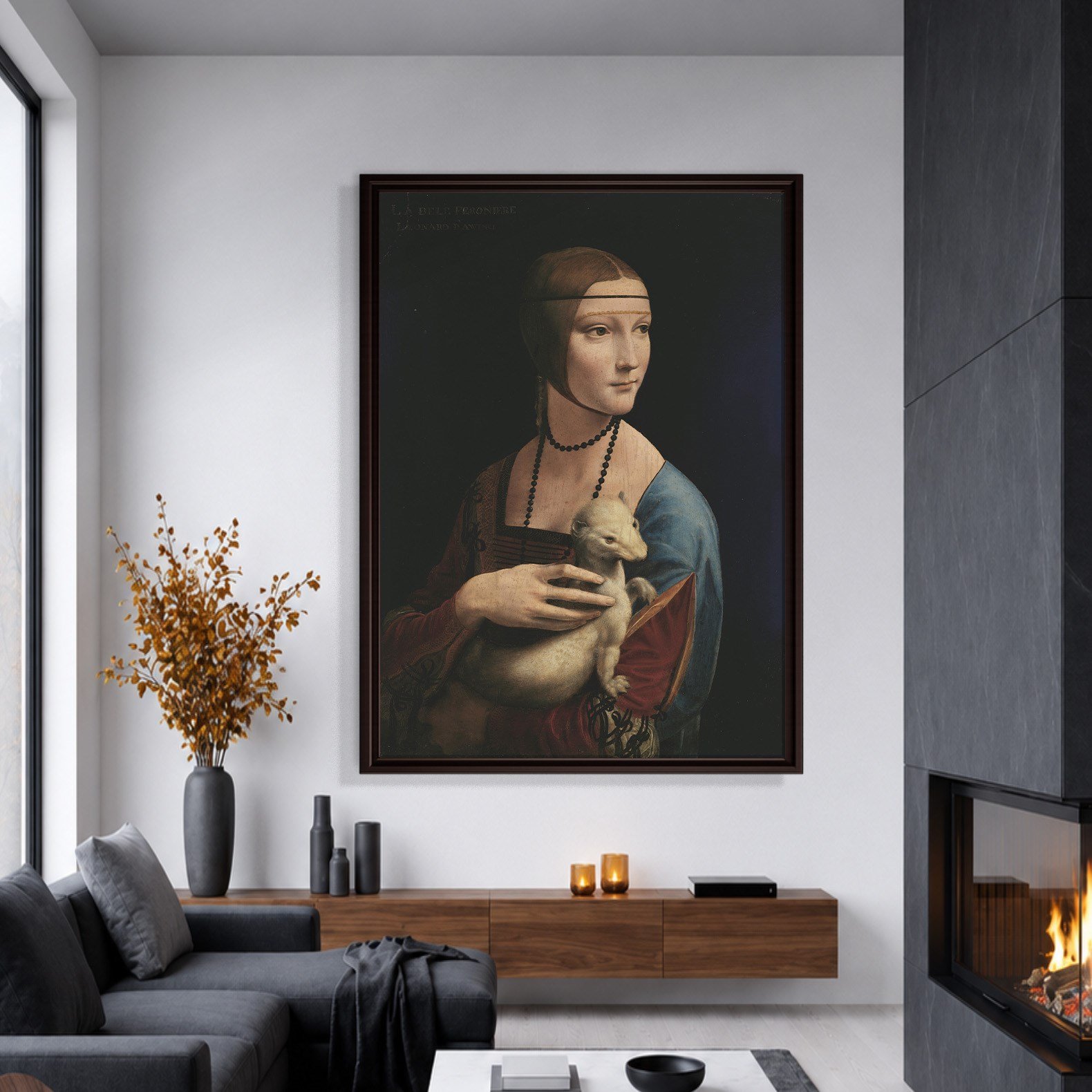 Kakımlı Kadın Kanvas Tablo – Leonardo da Vinci Lady with an Ermine Klasik Sanat Eseri