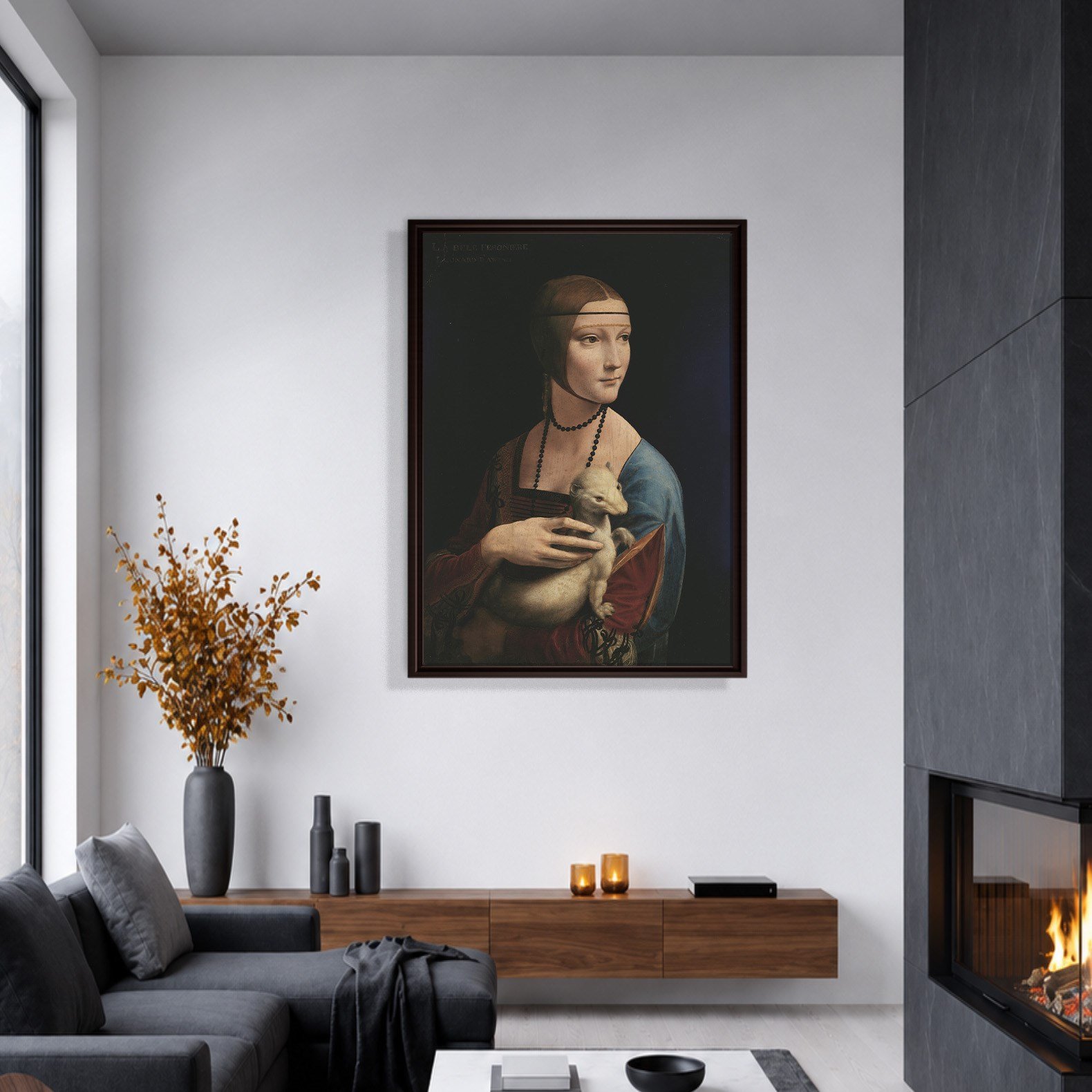 Kakımlı Kadın Kanvas Tablo – Leonardo da Vinci Lady with an Ermine Klasik Sanat Eseri
