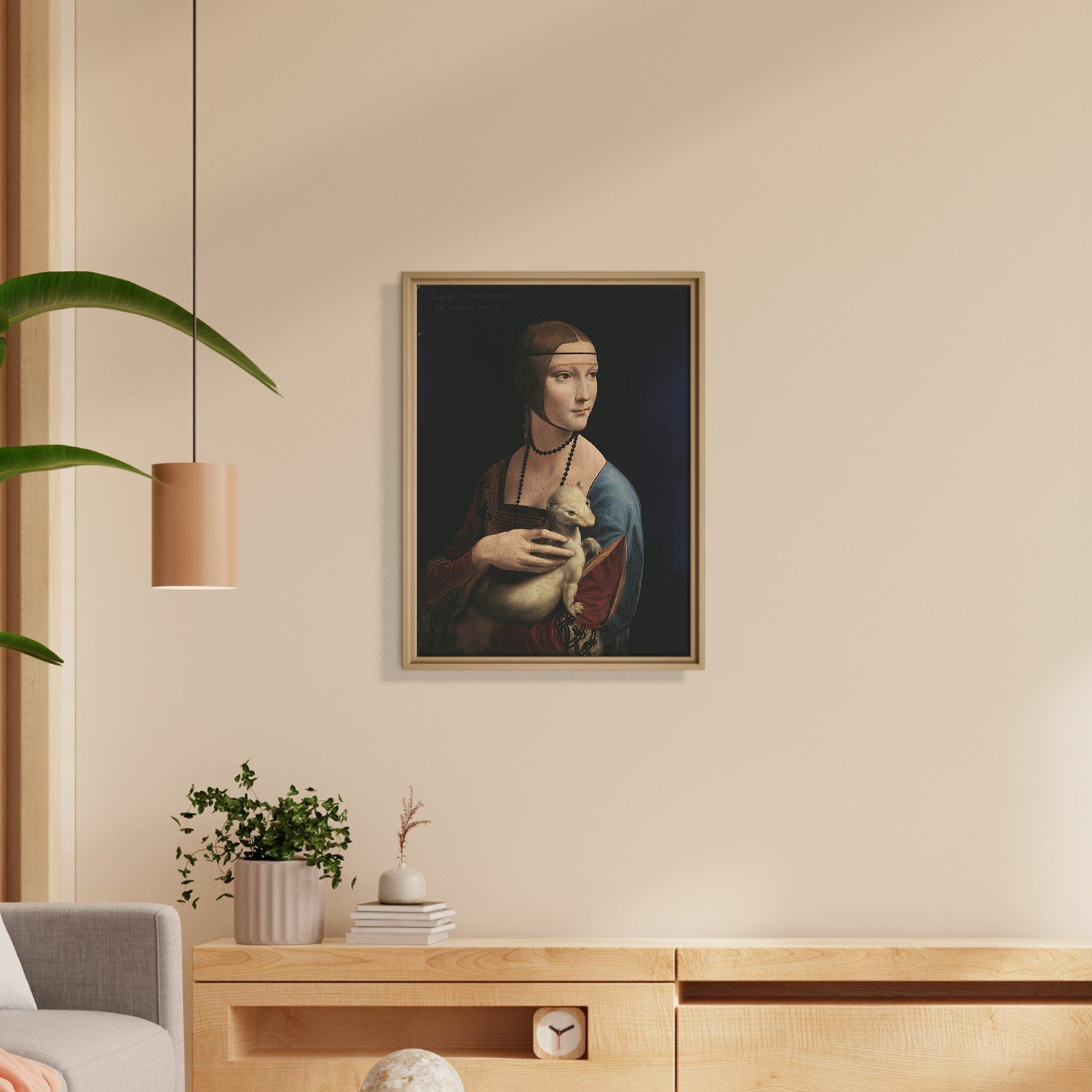 Kakımlı Kadın Kanvas Tablo – Leonardo da Vinci Lady with an Ermine Klasik Sanat Eseri