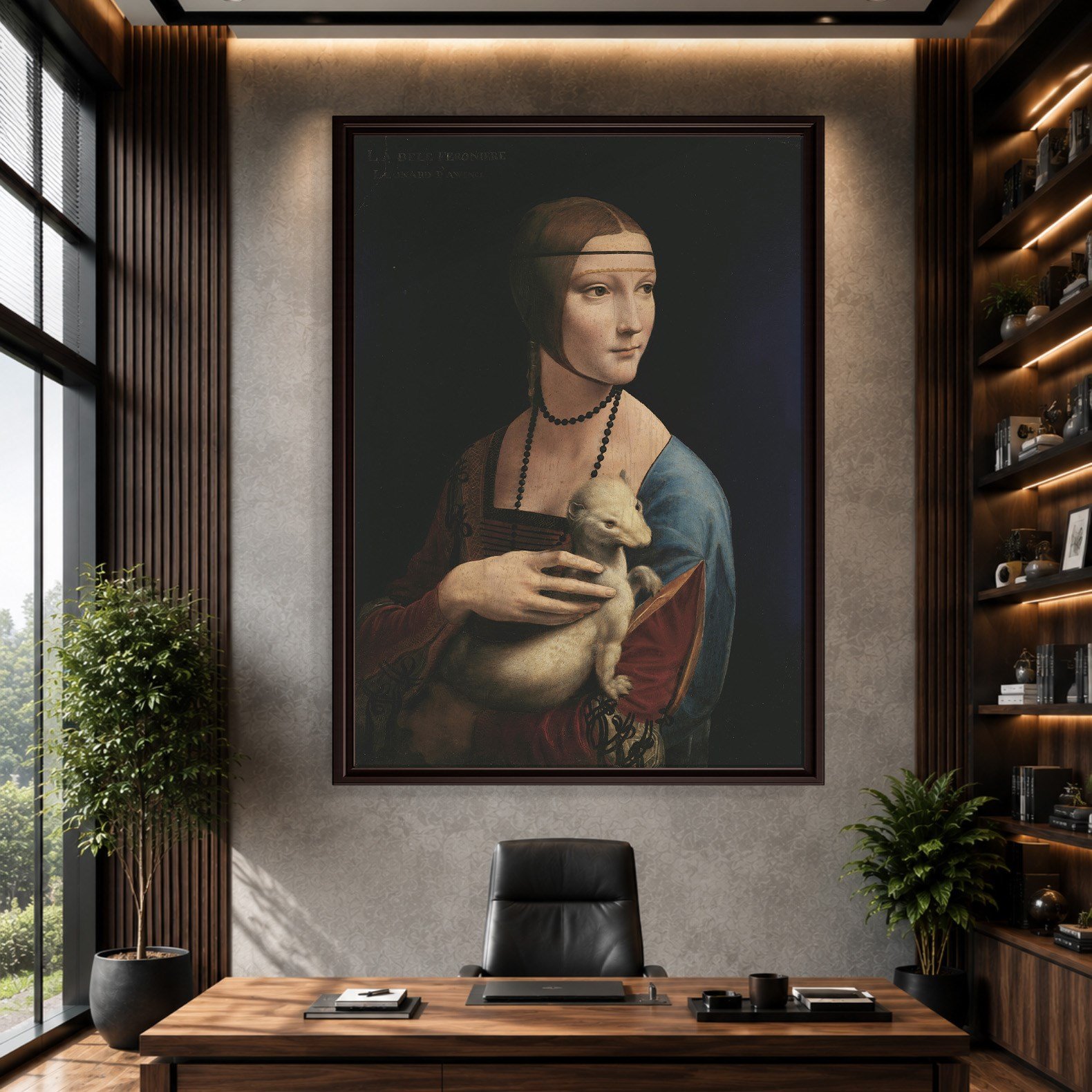 Kakımlı Kadın Kanvas Tablo – Leonardo da Vinci Lady with an Ermine Klasik Sanat Eseri