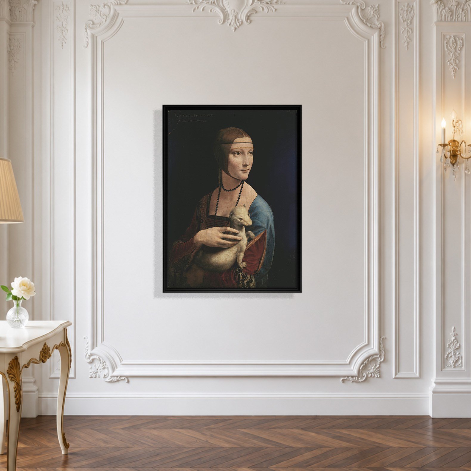 Kakımlı Kadın Kanvas Tablo – Leonardo da Vinci Lady with an Ermine Klasik Sanat Eseri