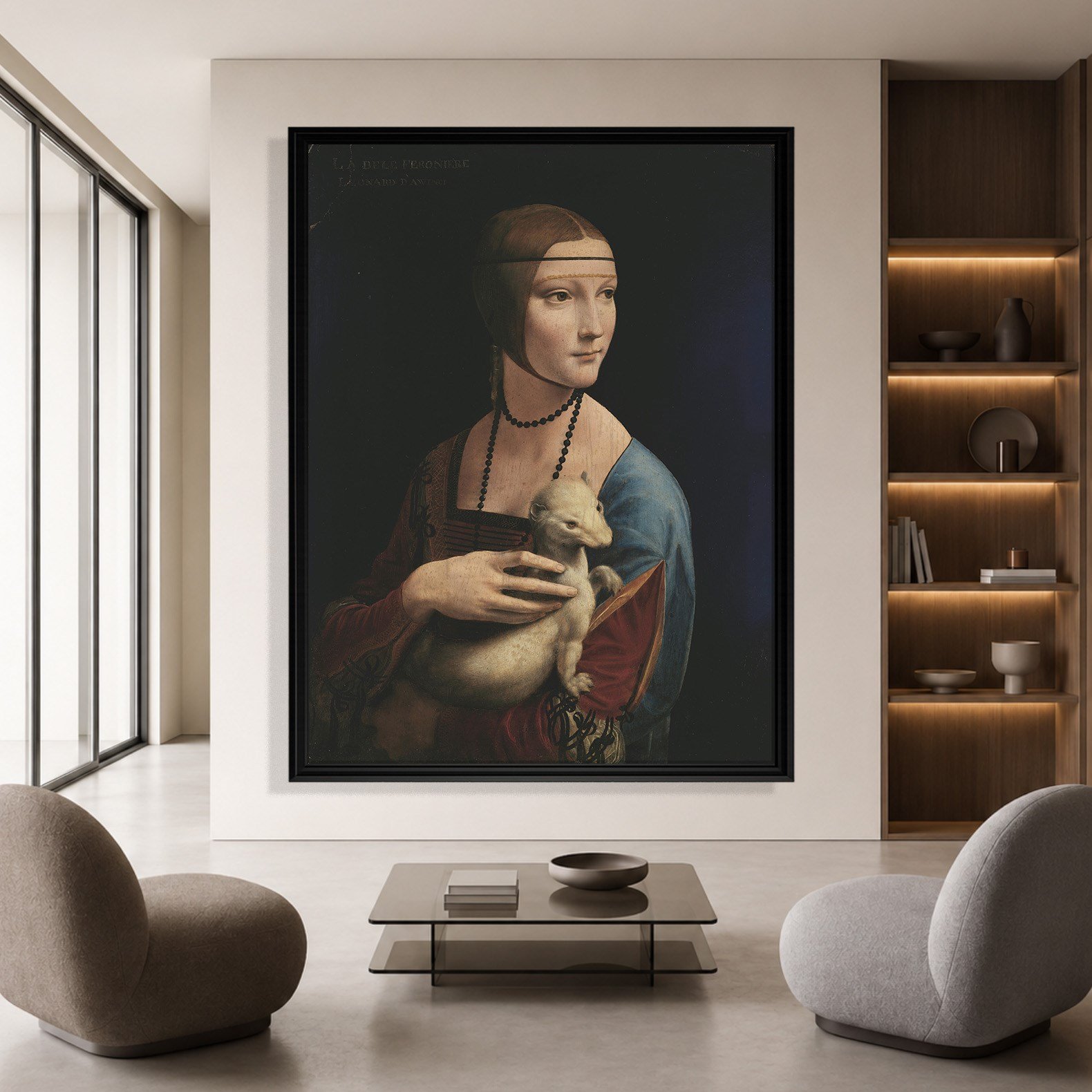 Kakımlı Kadın Kanvas Tablo – Leonardo da Vinci Lady with an Ermine Klasik Sanat Eseri