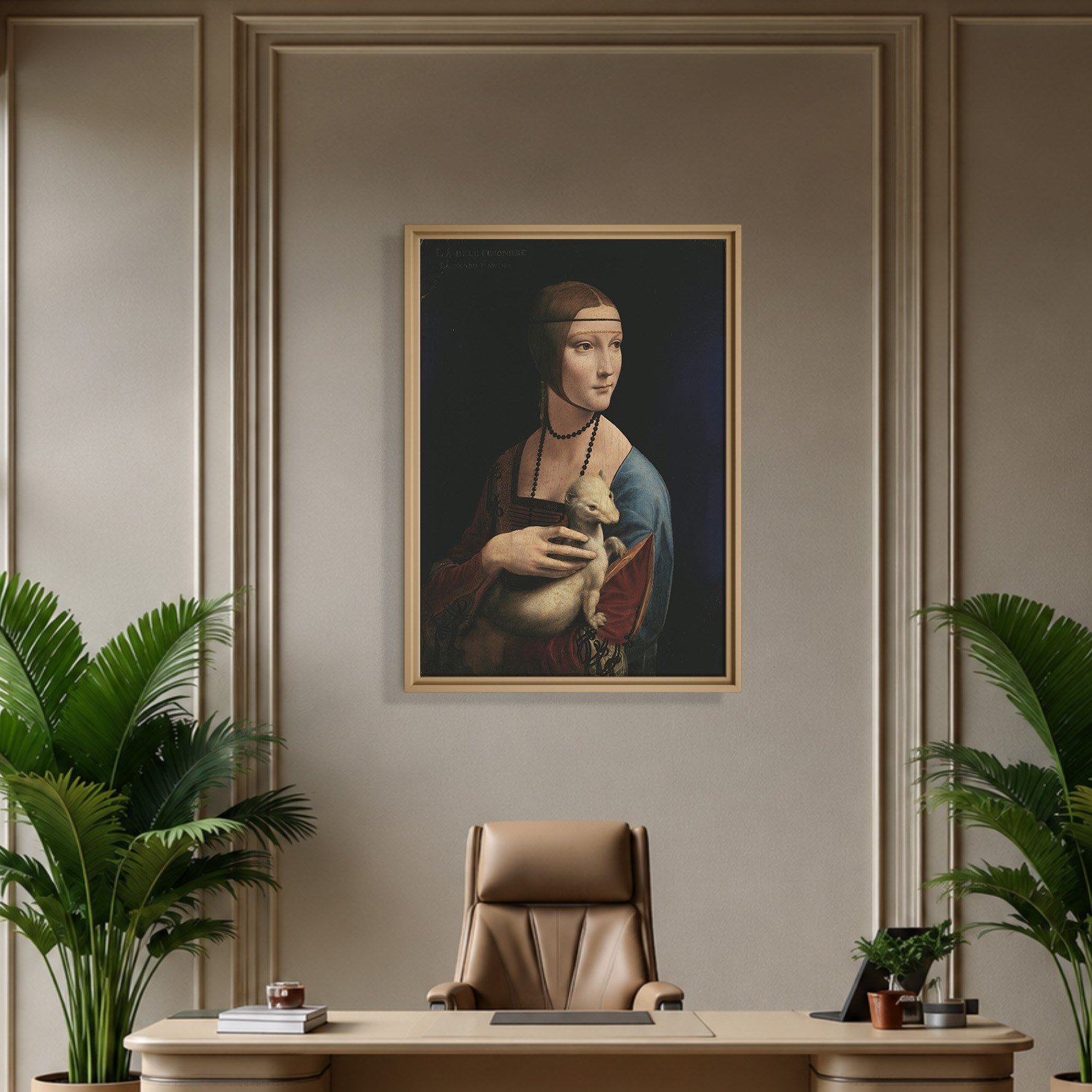 Kakımlı Kadın Kanvas Tablo – Leonardo da Vinci Lady with an Ermine Klasik Sanat Eseri