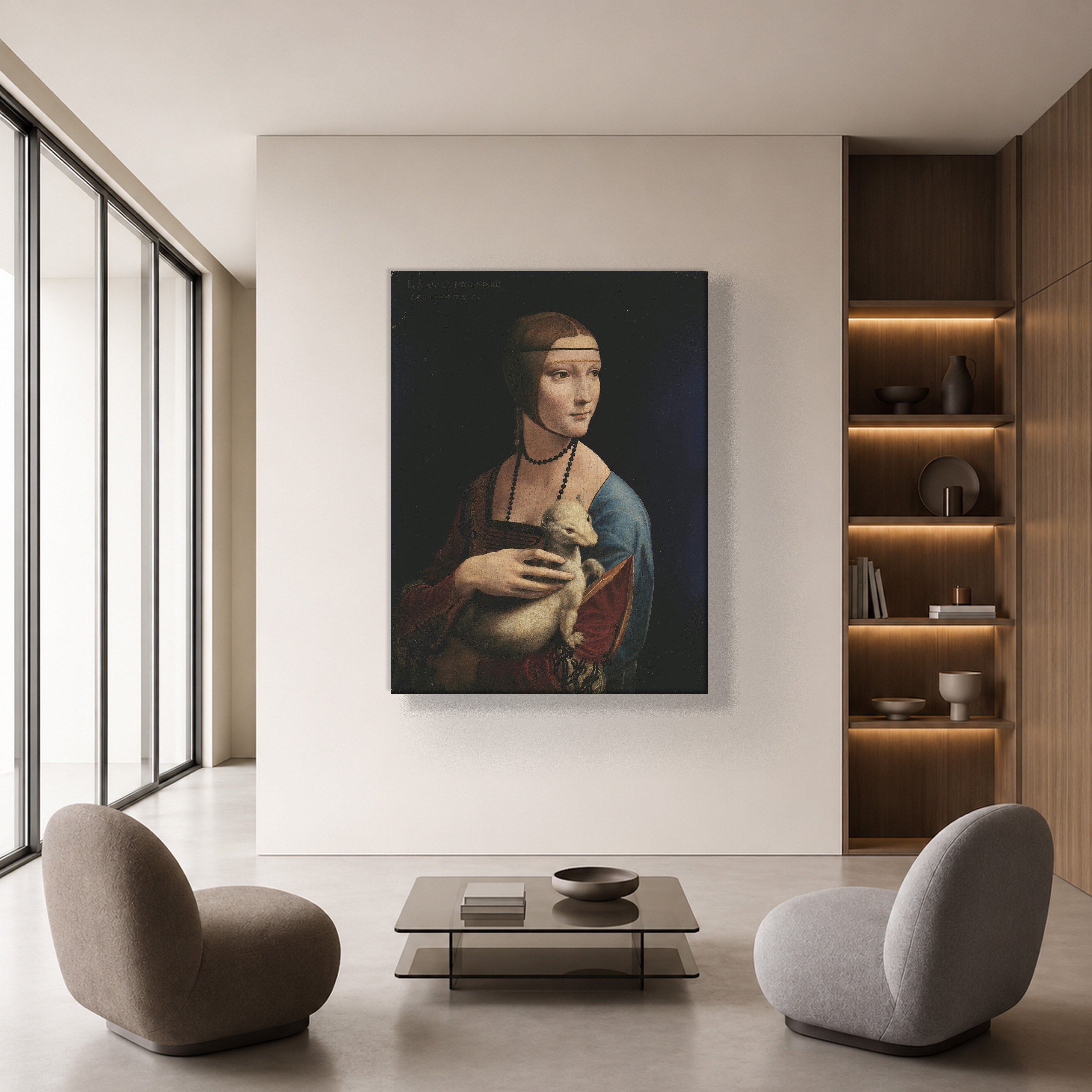 Kakımlı Kadın Kanvas Tablo – Leonardo da Vinci Lady with an Ermine Klasik Sanat Eseri