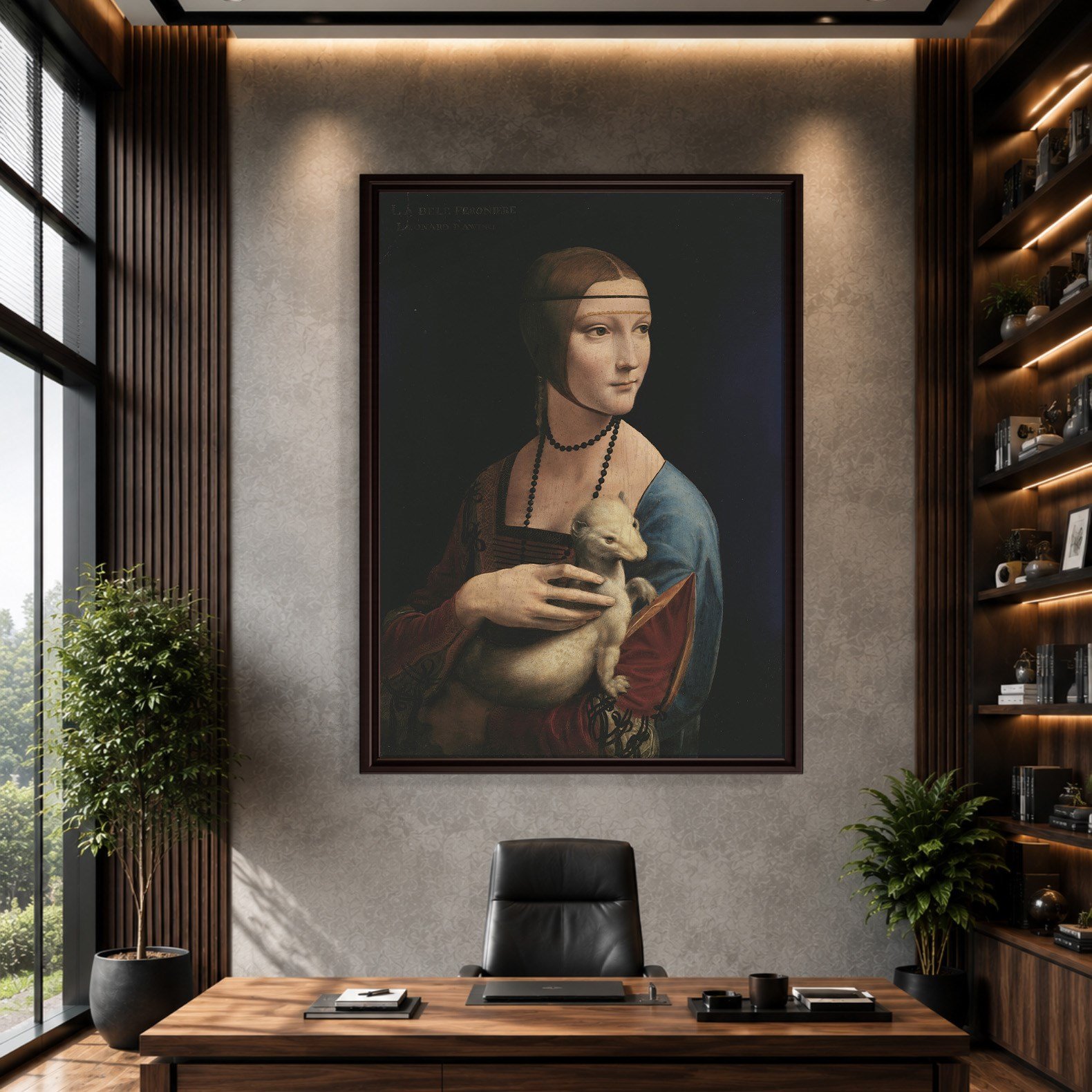 Kakımlı Kadın Kanvas Tablo – Leonardo da Vinci Lady with an Ermine Klasik Sanat Eseri