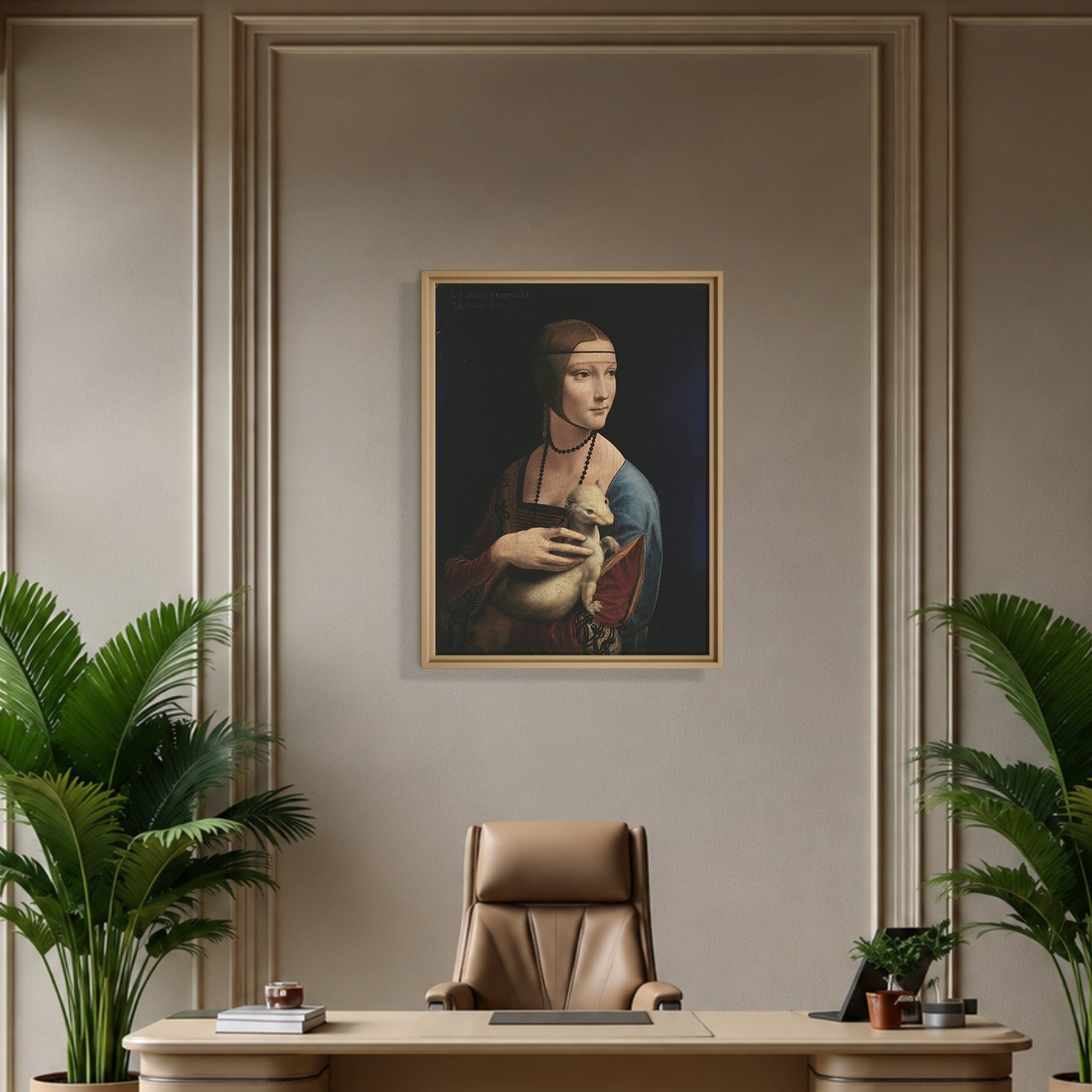 Kakımlı Kadın Kanvas Tablo – Leonardo da Vinci Lady with an Ermine Klasik Sanat Eseri