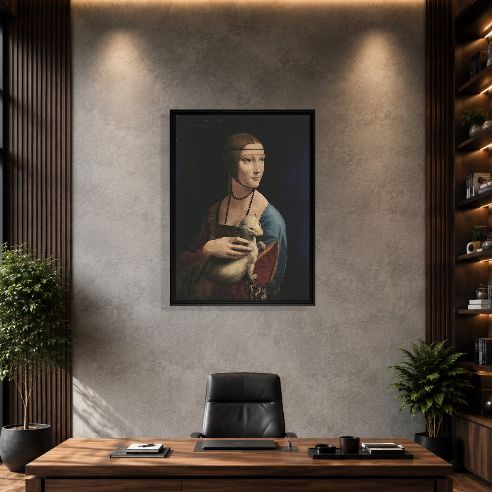 Kakımlı Kadın Kanvas Tablo – Leonardo da Vinci Lady with an Ermine Klasik Sanat Eseri