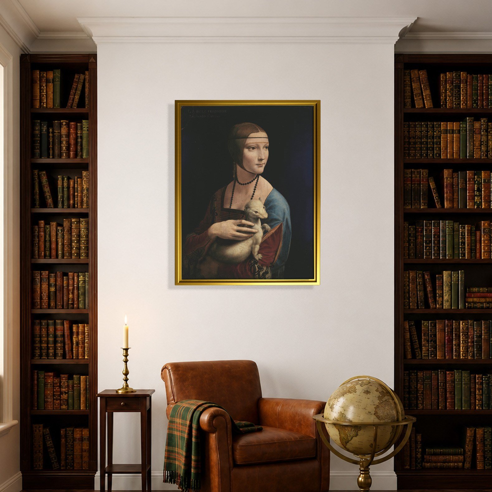 Kakımlı Kadın Kanvas Tablo – Leonardo da Vinci Lady with an Ermine Klasik Sanat Eseri