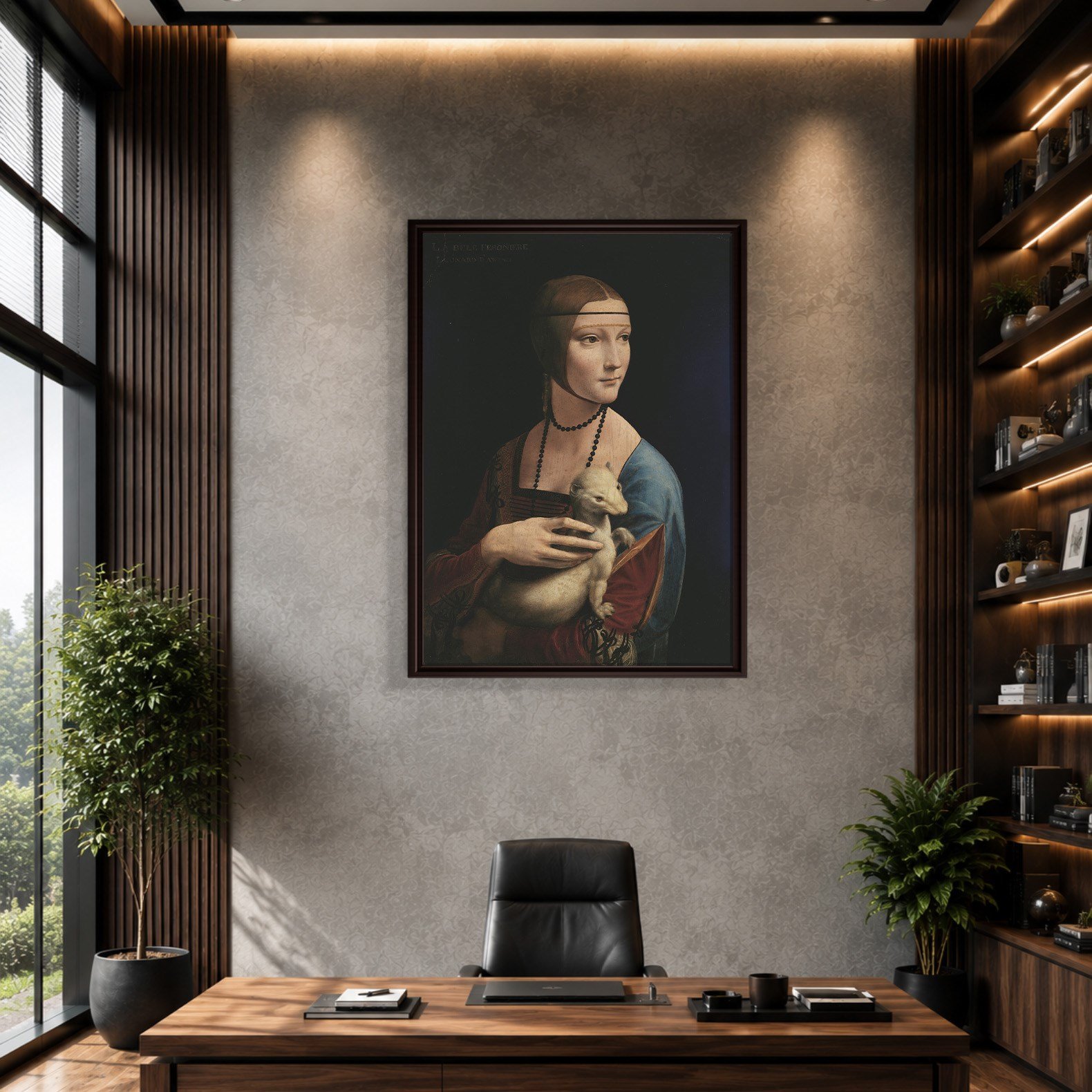 Kakımlı Kadın Kanvas Tablo – Leonardo da Vinci Lady with an Ermine Klasik Sanat Eseri