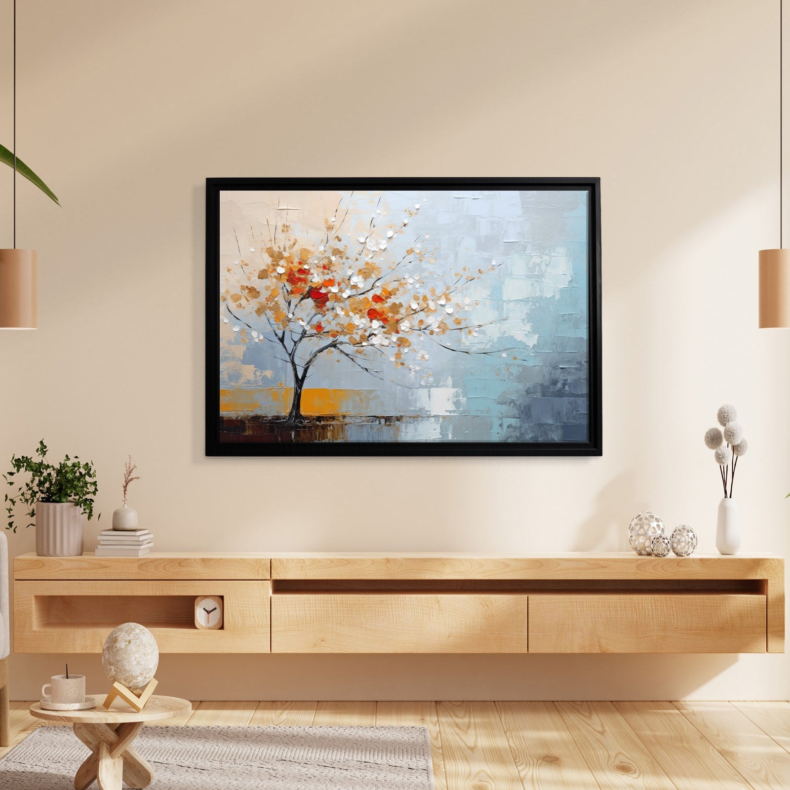 Kırmızı Çiçekli Hayat Ağacı Kanvas Tablo | Modern Soyut Premium Duvar Sanatı