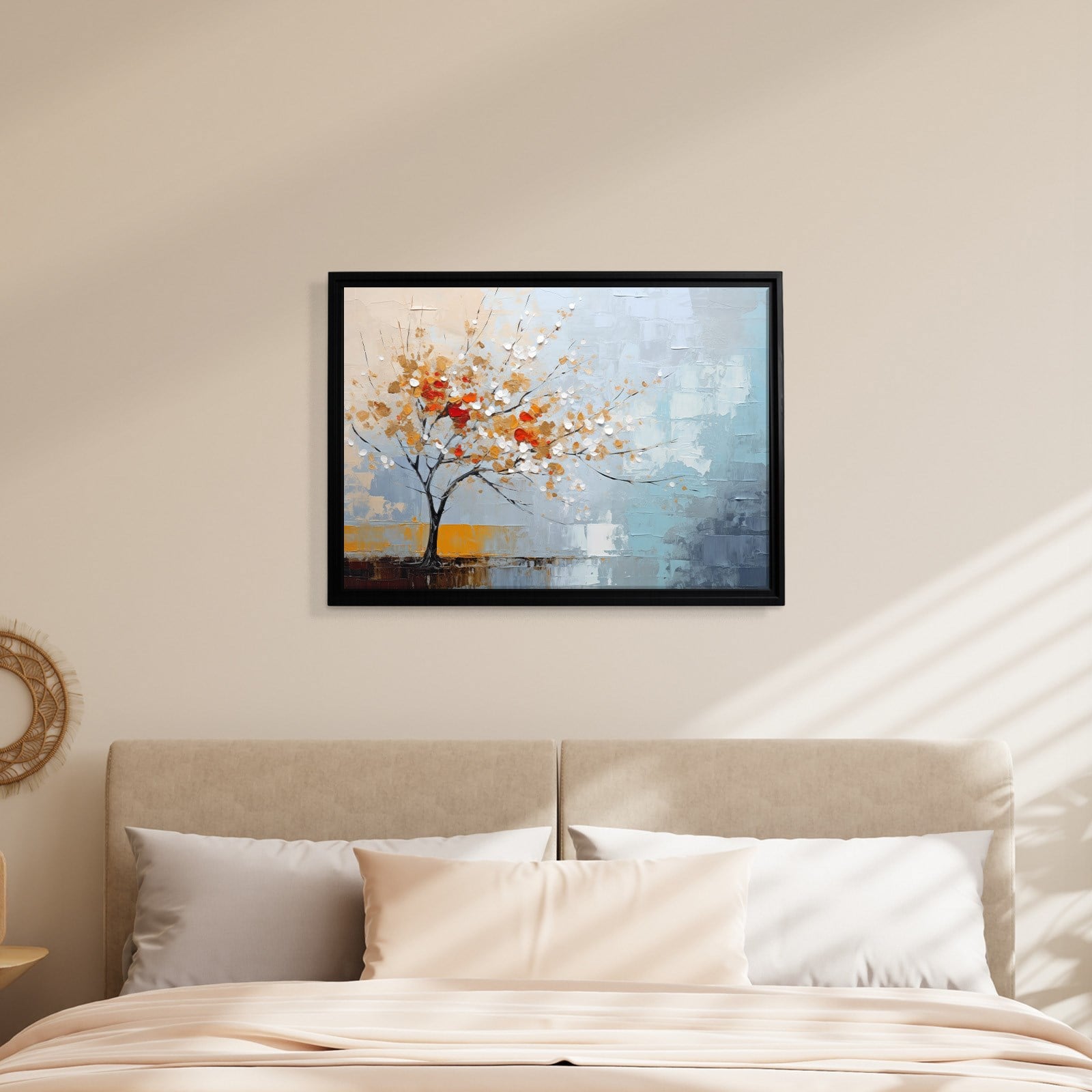 Kırmızı Çiçekli Hayat Ağacı Kanvas Tablo | Modern Soyut Premium Duvar Sanatı
