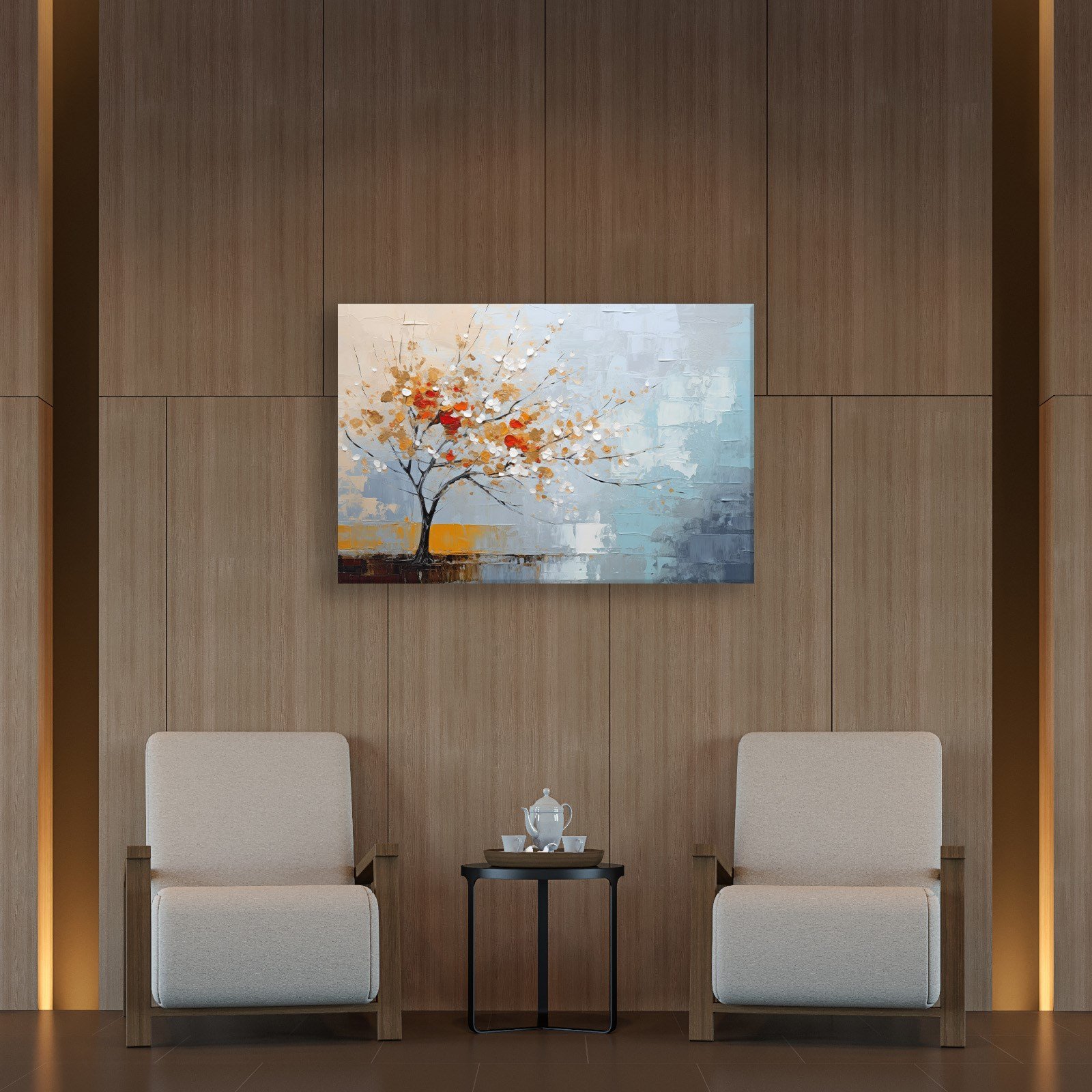 Kırmızı Çiçekli Hayat Ağacı Kanvas Tablo | Modern Soyut Premium Duvar Sanatı
