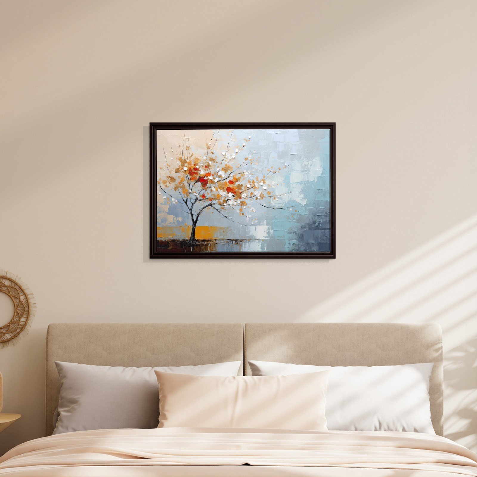Kırmızı Çiçekli Hayat Ağacı Kanvas Tablo | Modern Soyut Premium Duvar Sanatı