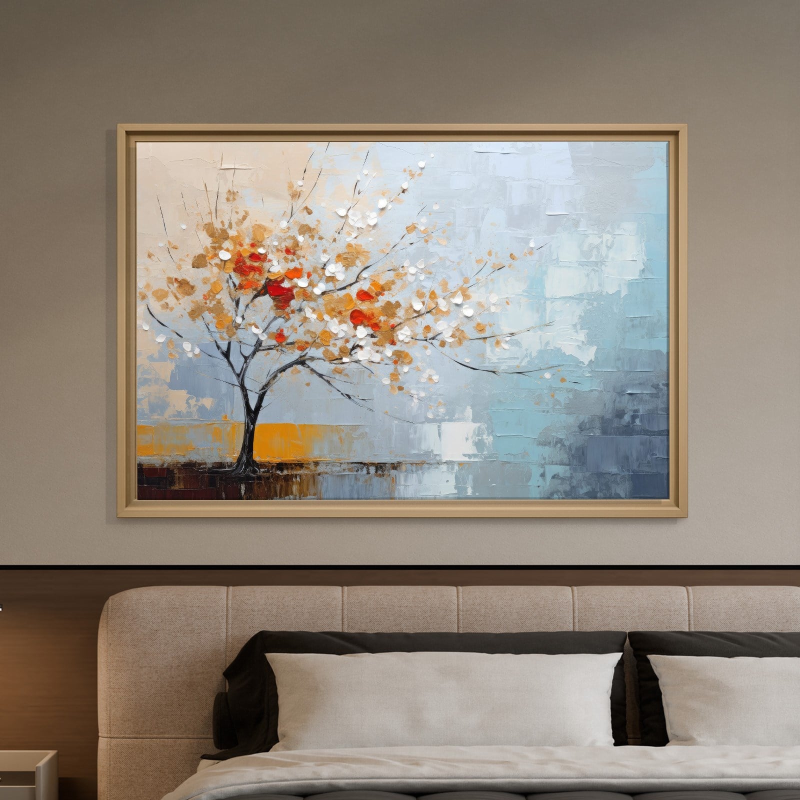 Kırmızı Çiçekli Hayat Ağacı Kanvas Tablo | Modern Soyut Premium Duvar Sanatı
